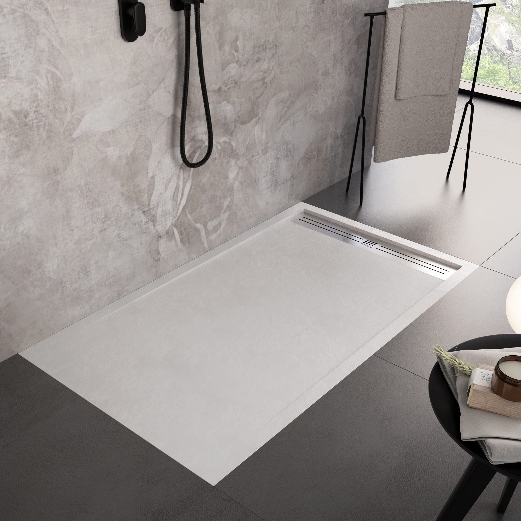 OLIMPO DOCCE - Plato de ducha de mármol blanco efecto piedra cemento Relax - 90 x 120 cm