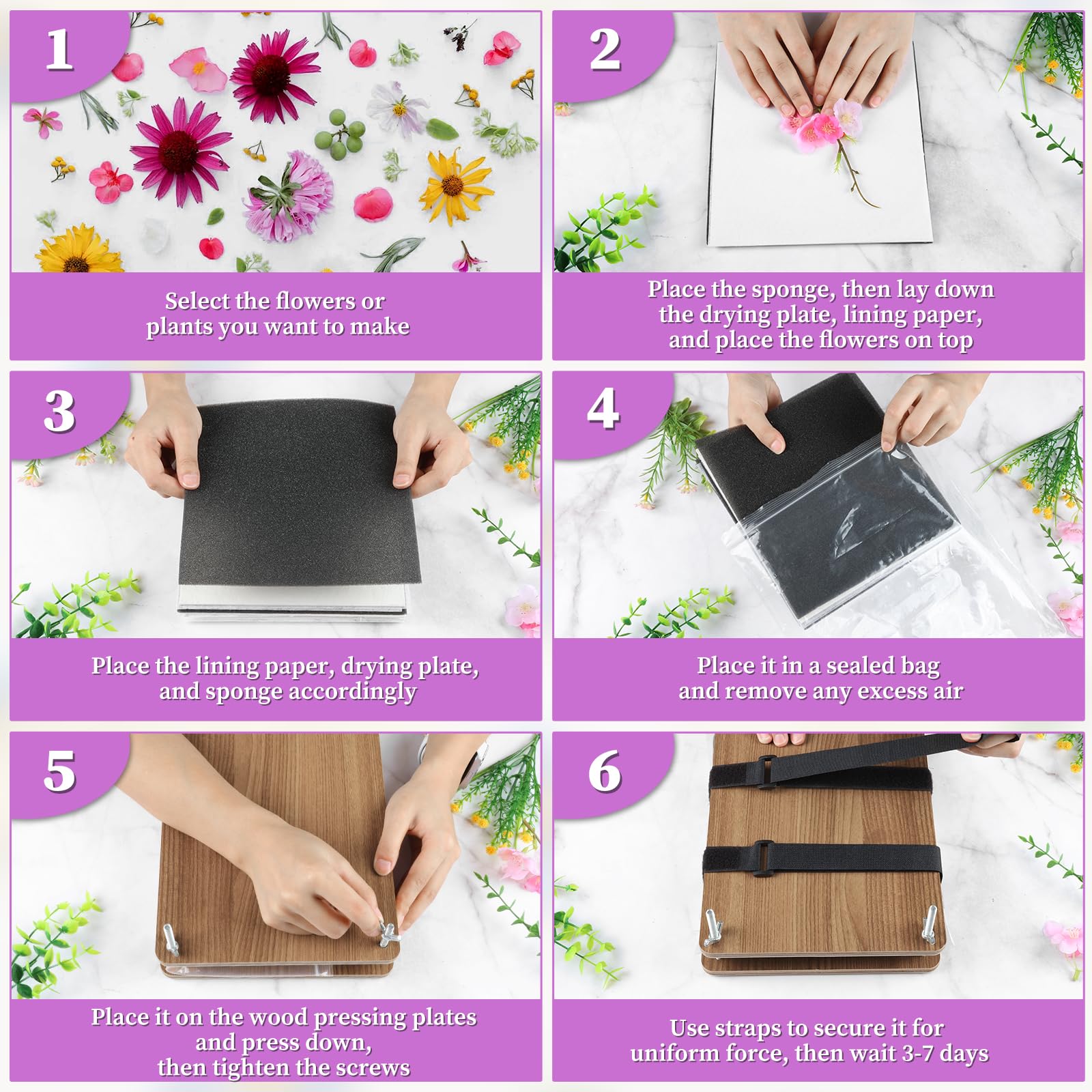 inzeyoz Flower Press Kit for Adults 6 Layers 26x19cm Wooden Flower Pressing Kit with Instruction - Ideal for DIY Arts and Crafts Lovers - Image 4
