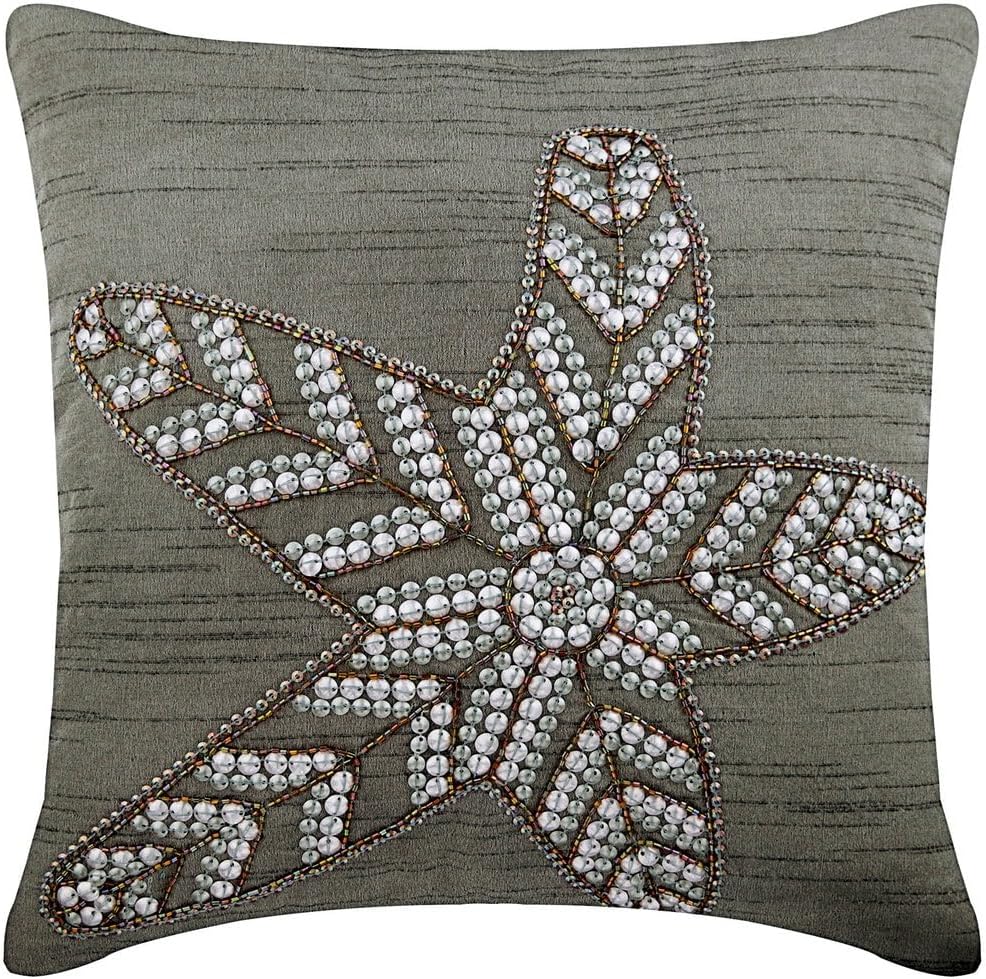 The HomeCentric Purple Throw Pillow Cover, 3D Sequins Starfish Beach Ocean Theme Pillow Cover, 14x14 inch (35x35 cm) Pillow Cover, Silk Pillow Cover, Floral Mediterranean, Sea - Starfish Sparkle