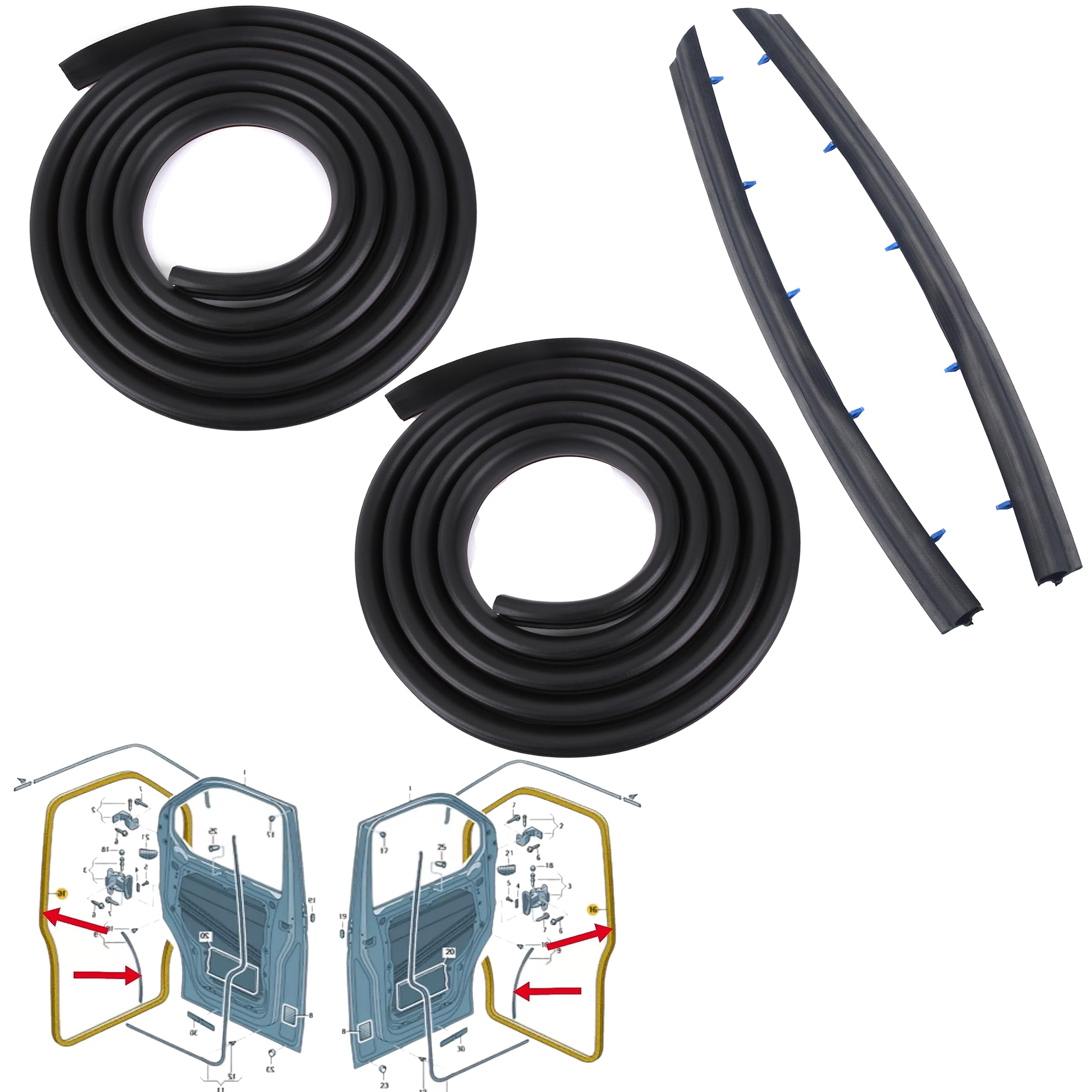 INLY 4 Tlg Türdichtung Gummidichtung Tür Abdichtung Vorne Links + Rechts Komplettset kompatibel mit Transporter T5 T6 T7 (ab 2003) 7H0837565A 7E0837911B