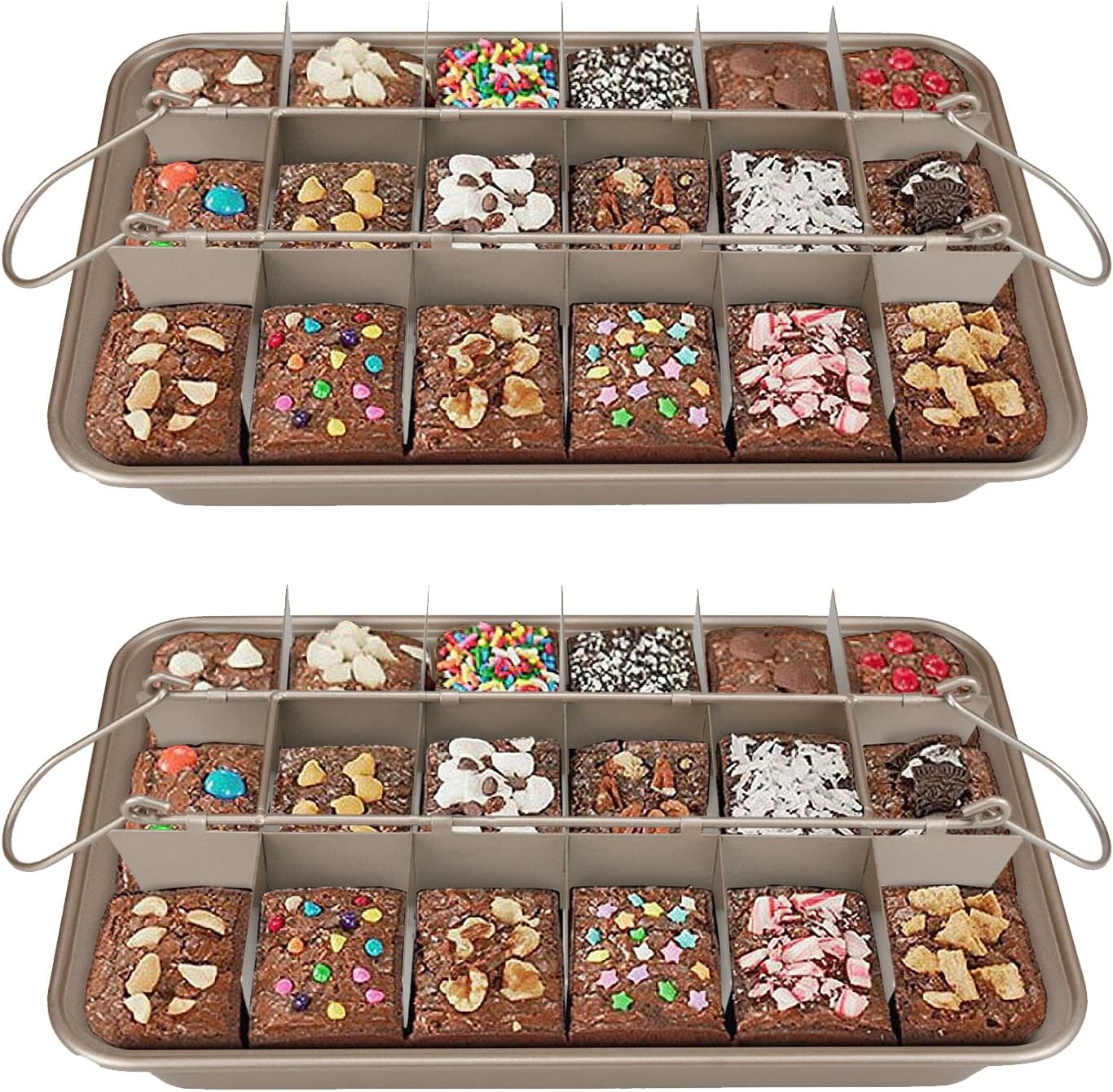 Ailelan Brownie Pan with Dividers, Brownie Pan, Non Stick Brownie Pan with Removable Cutter, Brownie Tray,18 Pre-slice Brownie Baking Tray, 2pk