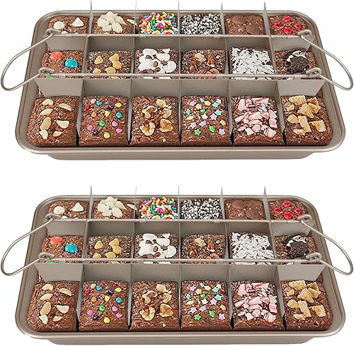 Ailelan Molde para Brownies con Divisores, Molde para Brownies, Molde Antiadherente para Brownies con Cortador Removible, Bandeja para Brownies,