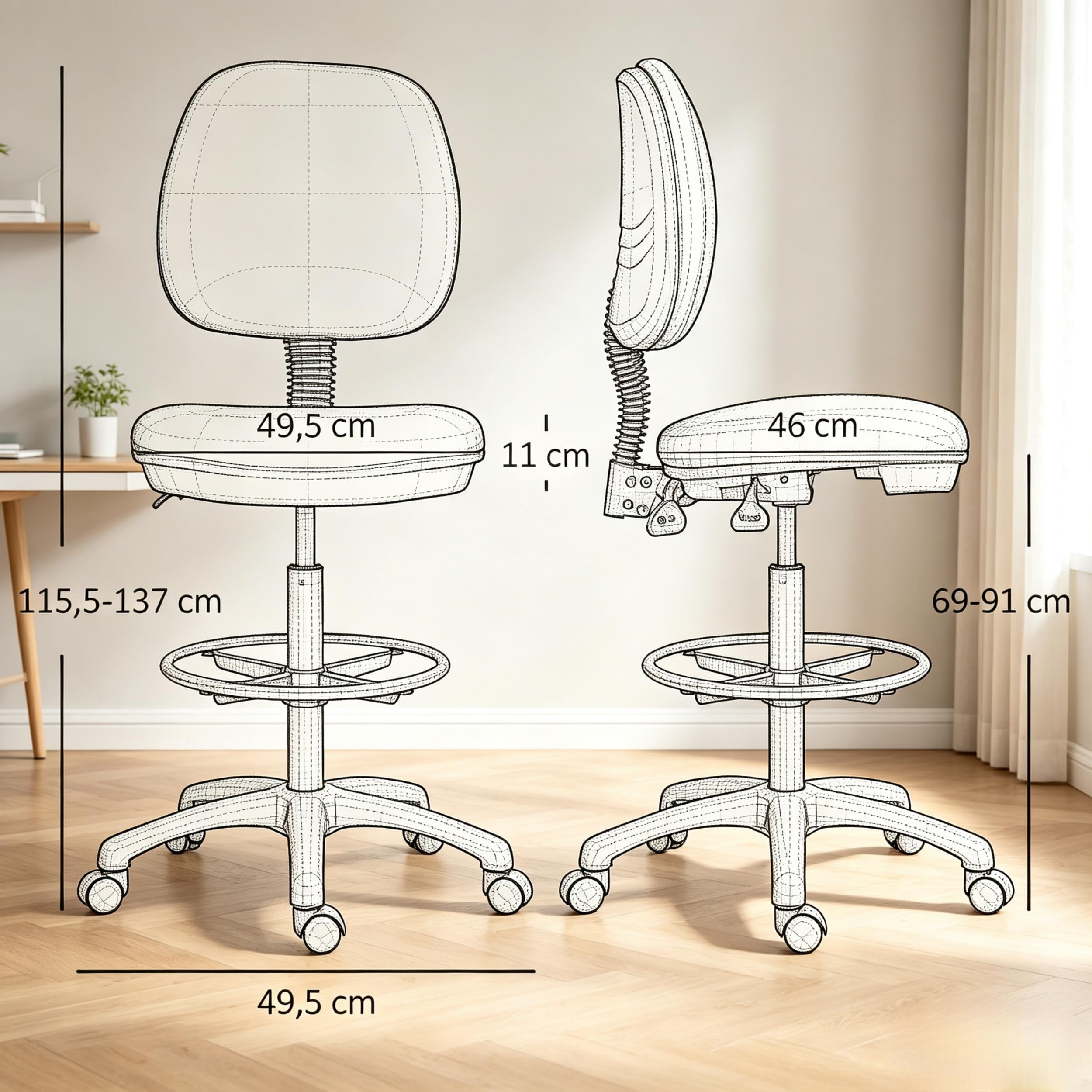 Sedia da ufficio nera regolabile in altezza con schienale ergonomico