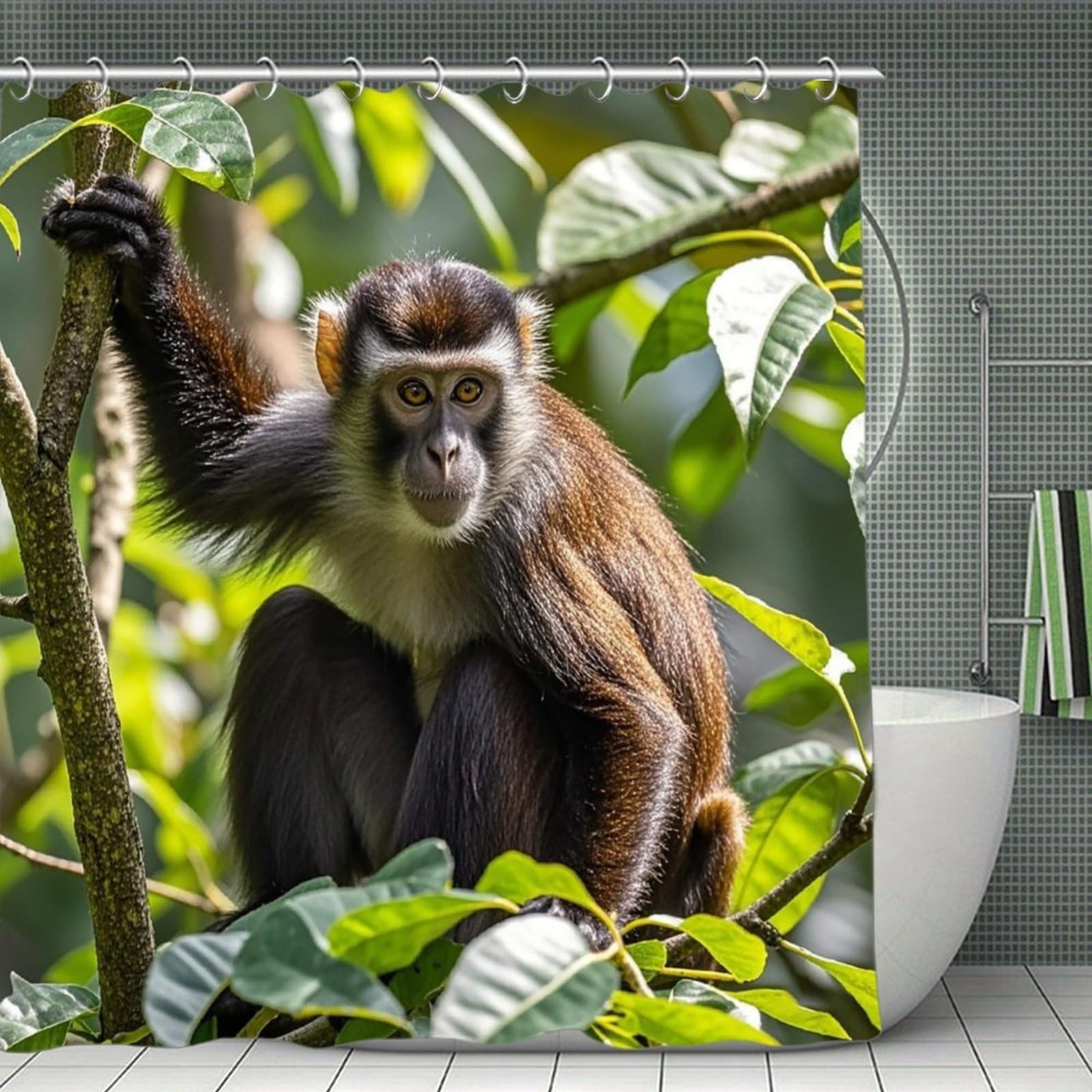 FekiLoot Monkey Shower Curtain Minimalist Thick Bathroom Curtain Washable Modern Bathroom Shower Curtain Heavy Duty Waterproof Cloth Bath Curtain with Hooks 70.8"x70.8"