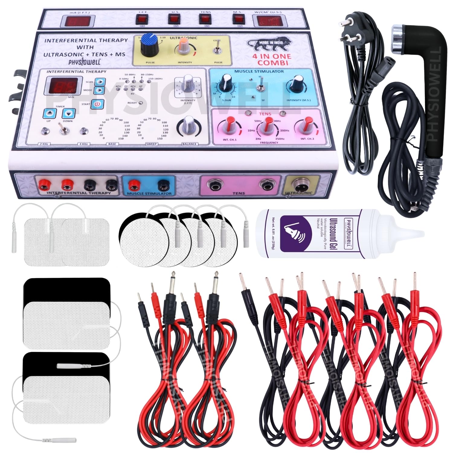 Physiowell 4 In 1 IFT MS Tens US Physiotherapy Machine Electrotherapy Combo for All Pain Relief Device (Sticky Pads)-image-0