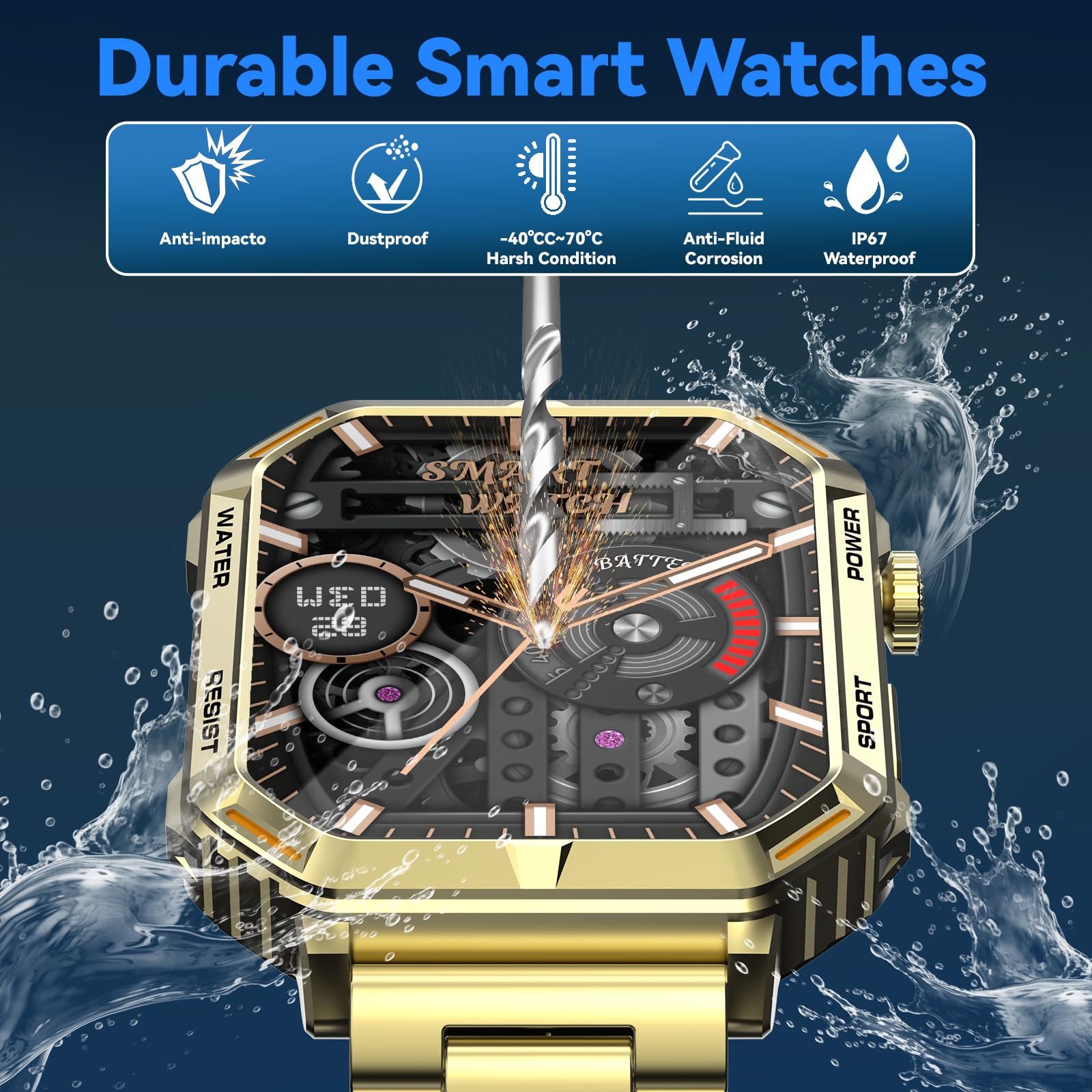 Montre Connectée Homme Smartwatch 1.95'' Écran HD 100+ Modes Sportifs Cardiaque Compatible Android iOS Doré