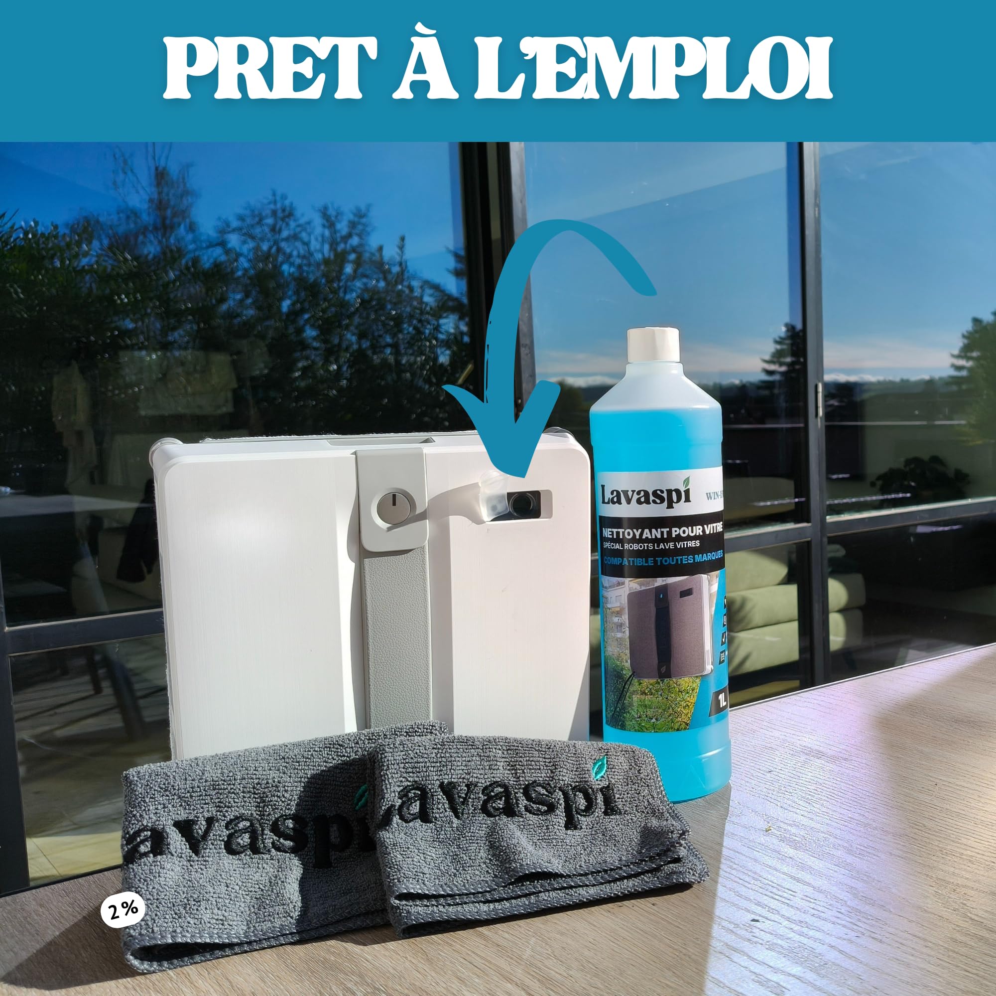 Lavaspi Produit Nettoyant Pour Robot Lave-Vitres, Compatible Toutes Marques - Anti Traces - WIN 1505 (Lot de 2)