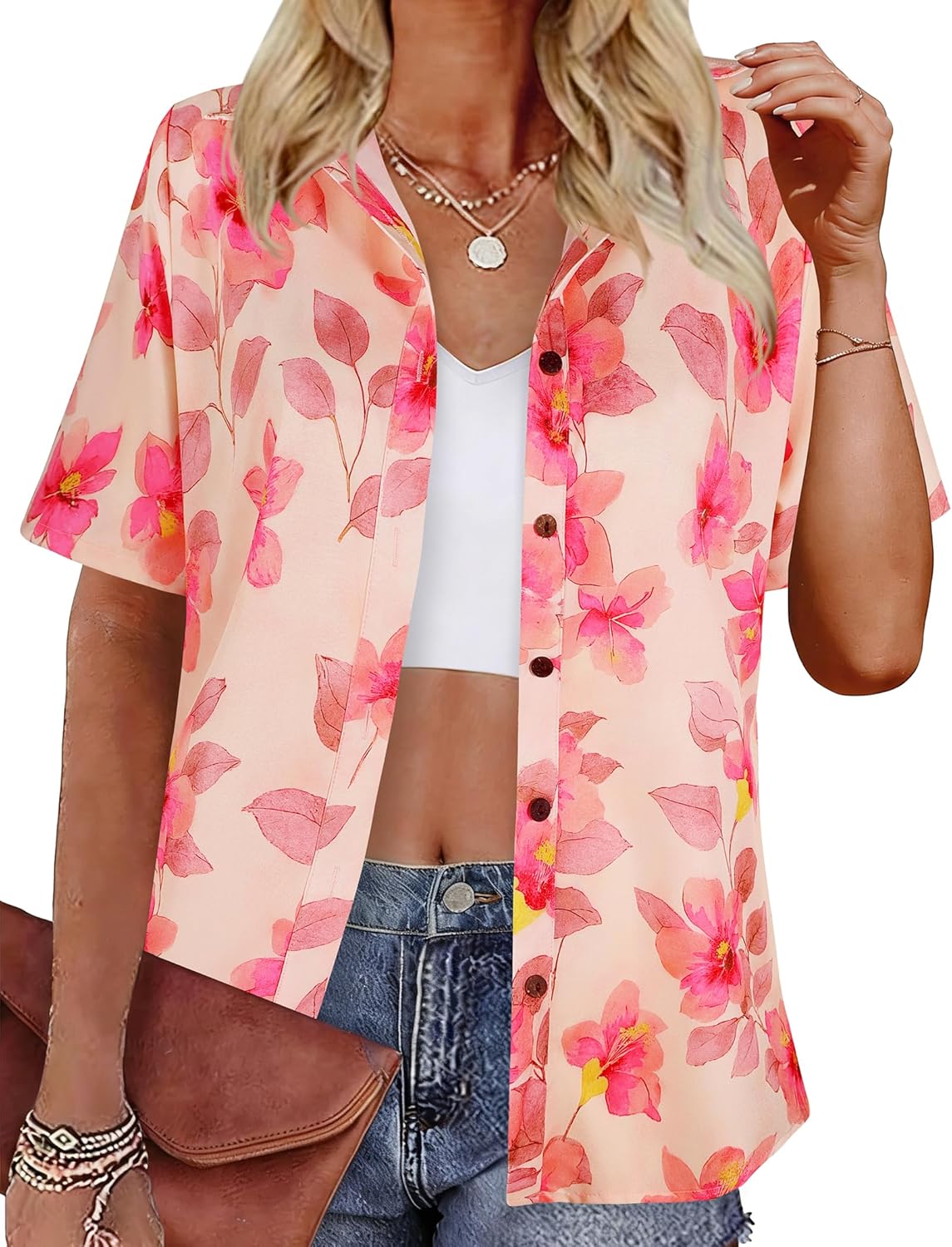 LILYCHIC Women's Hawaiian Shirts Coconut Button Summer Soft Button Down Shirts Short Sleeve