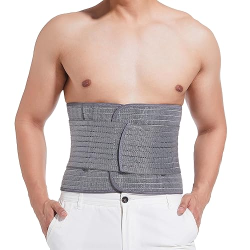 Reian Carpeta abdominal para hombres  Soporte poscirugía y estabilidad central, envoltura de compresión ajustable (gris, mediana)