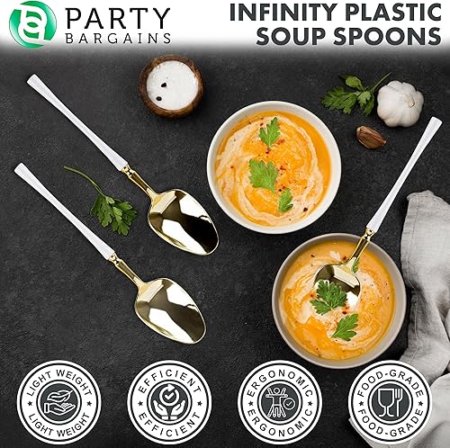 Miniatura 172 de Party Bargains Disposable Plastic Black Gold Cutlery Set, Infinity Modern Design Utensils, 40 Pack: 16 Forks, 8 Knives, 16 Spoons