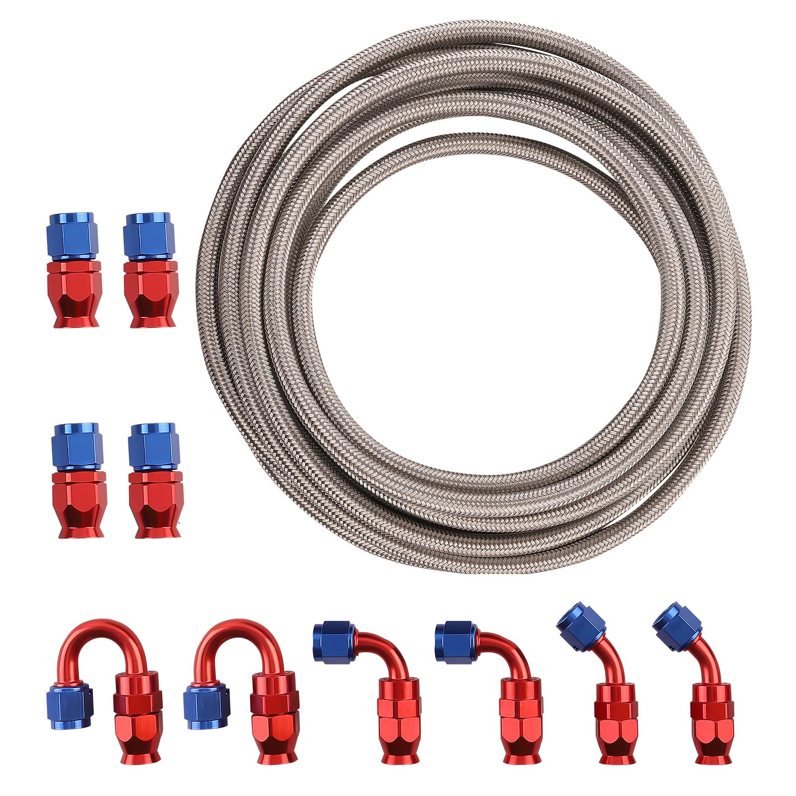 maXpeedingrods AN6-6AN, AN-6 Red tubo dell'olio girevole in acciaio inox intrecciato Fuel Line pantaloni 20FT kit in acciaio inox PTFE E85 tubo del carburante