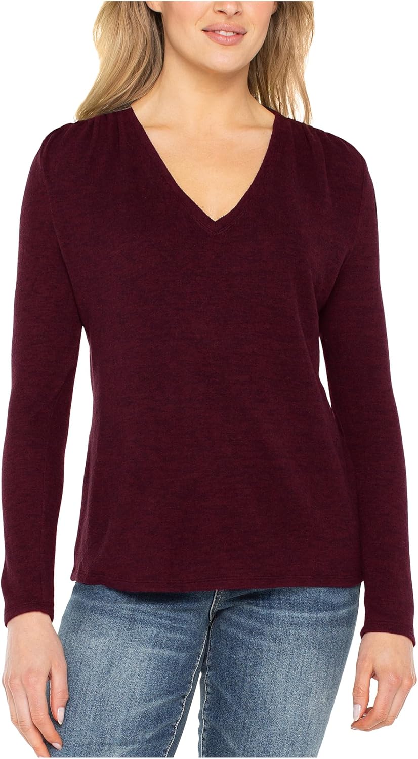 Liverpool Womens Long Sleeve V-Neck Knit Top W/Shirring