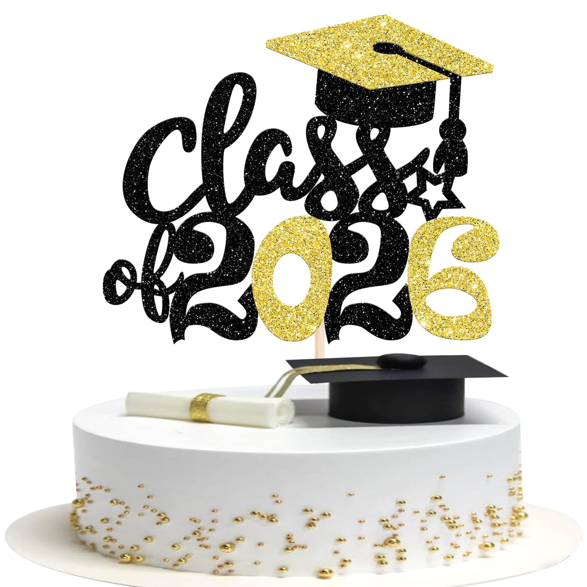 1 Stück Class of 2026 Tortendeko Class of 2026 Cake Topper Glitzer Abschluss Kappe Kuchen Deko Klasse von 2026 Graduierung Kuchendekorationen für 2026 Abschluss Party Kuchen Dekoration Schwarz Gold
