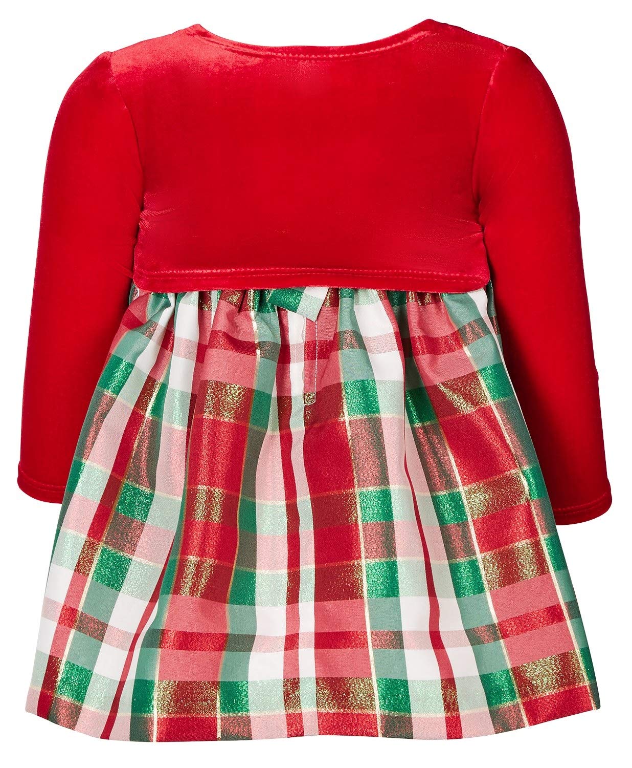 Bonnie Jean Baby Girl's Holiday Christmas Dress - Plaid with Red Velvet Cardigan (24 Months)