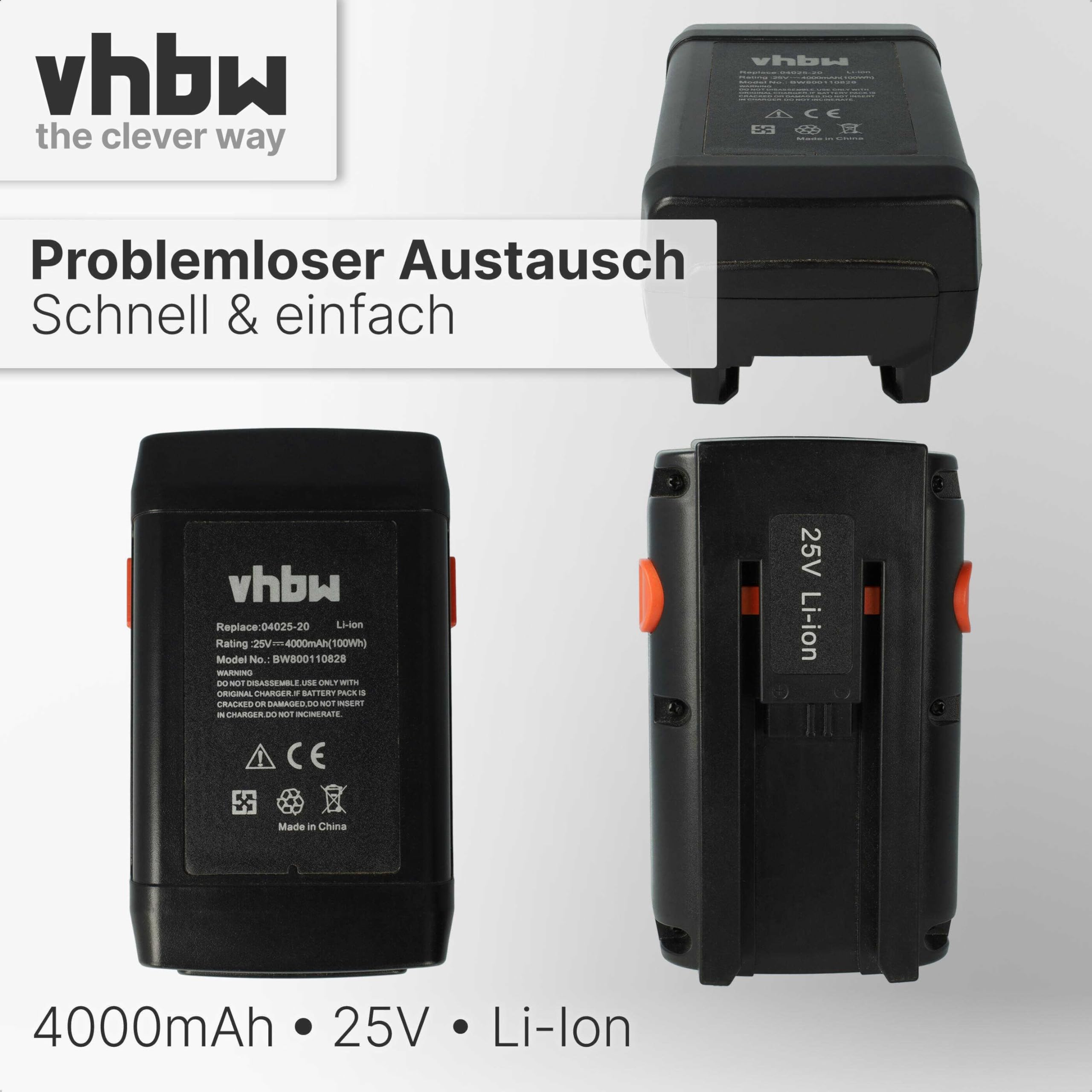 vhbw Batería Compatible con Gardena 525563001, 4025-00.640.00 cortacésped 4000mAh 25V Li-Ion