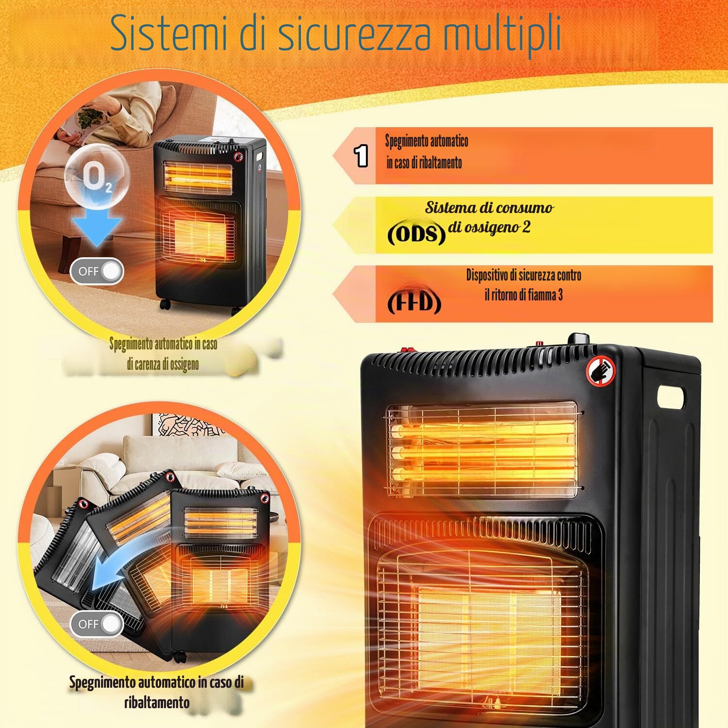 Riscaldatore a gas 4200 W, riscaldamento elettrico 1260 W, bruciatore in ceramica a infrarossi, con regolatore di pressione del gas e tubo del gas, forno a gas, bombole di gas butano o propano