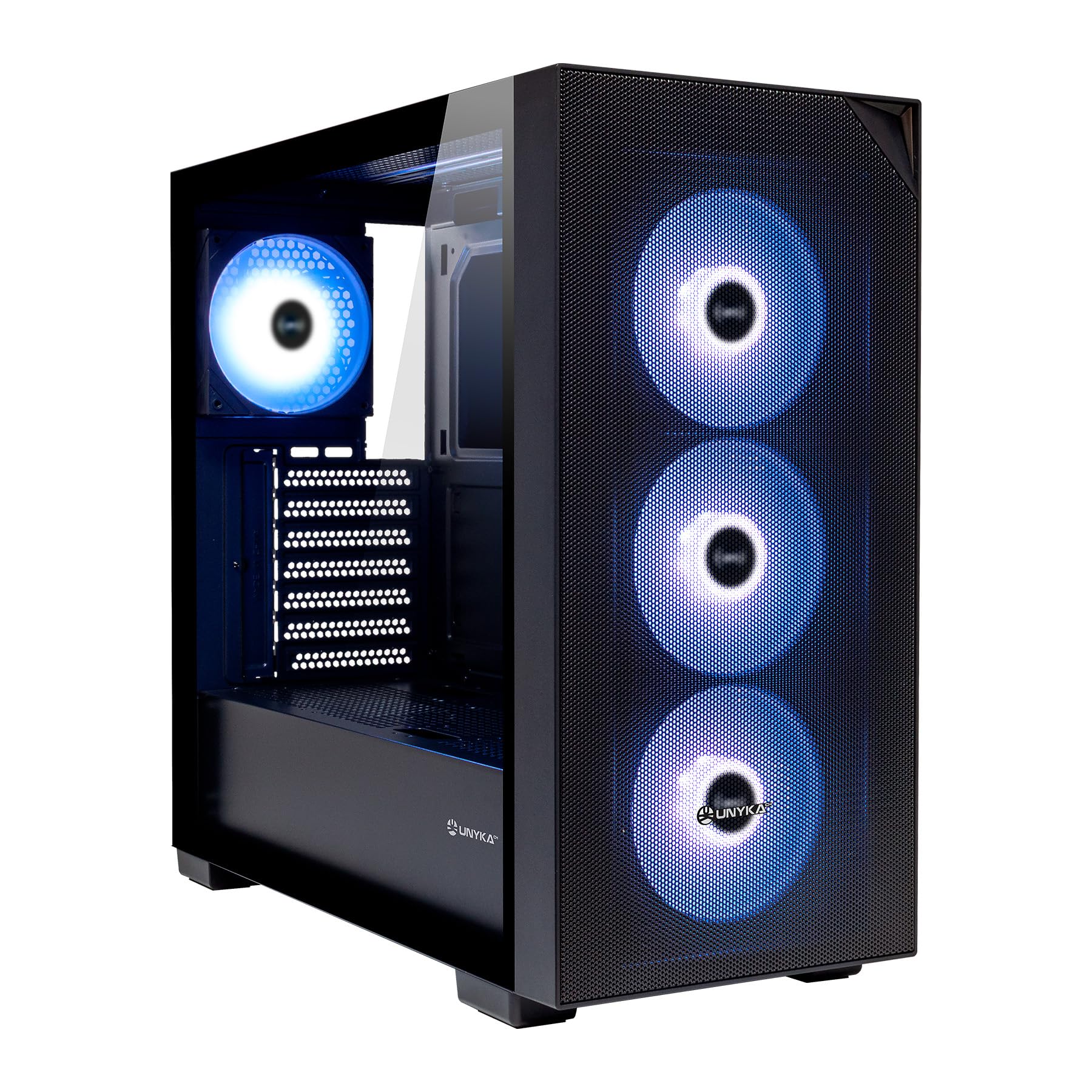 UNYKAch Caja ATX Revelat Mesh Black – Torre Gaming con 4 Ventiladores ARGB, USB 3.0 & USB C Gen2, Lateral de Cristal Templado, Soporta Tarjetas gráficas hasta 425 mm y refrigeración líquida 360 mm