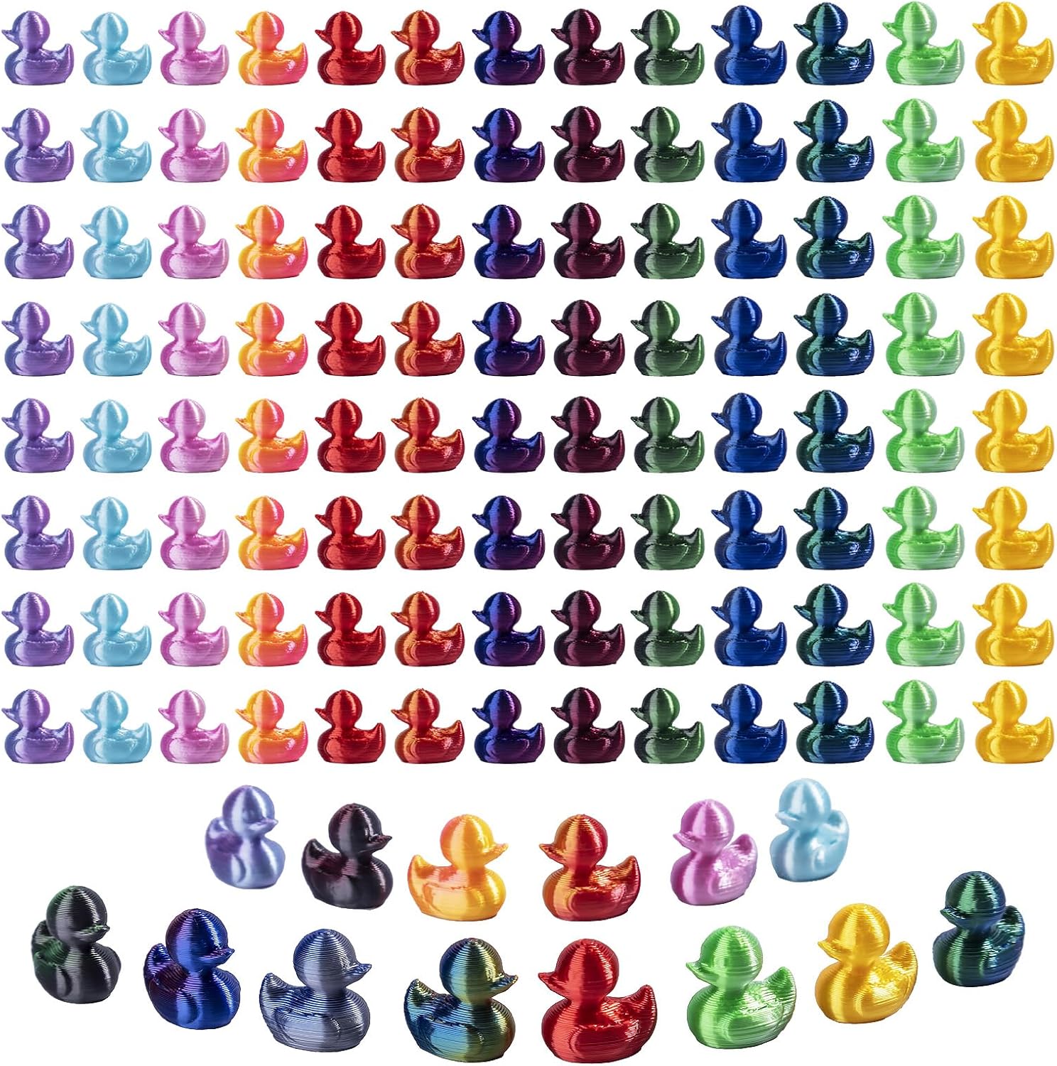 3D Printed 100pcs Mini Ducks Figurines - Anime ToysThemed Plastic Bulk Tiny Ducking Ornaments,Shiny Gradient Color for Potted Miniature Decoration Garden Dollhouse Cake Decoration