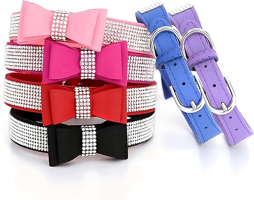 Miniatura 5 de Collar para perros pequeños con diamantes de imitación, collar con lazo para cachorros con lazo y purpurina ajustable para perros pequeños,