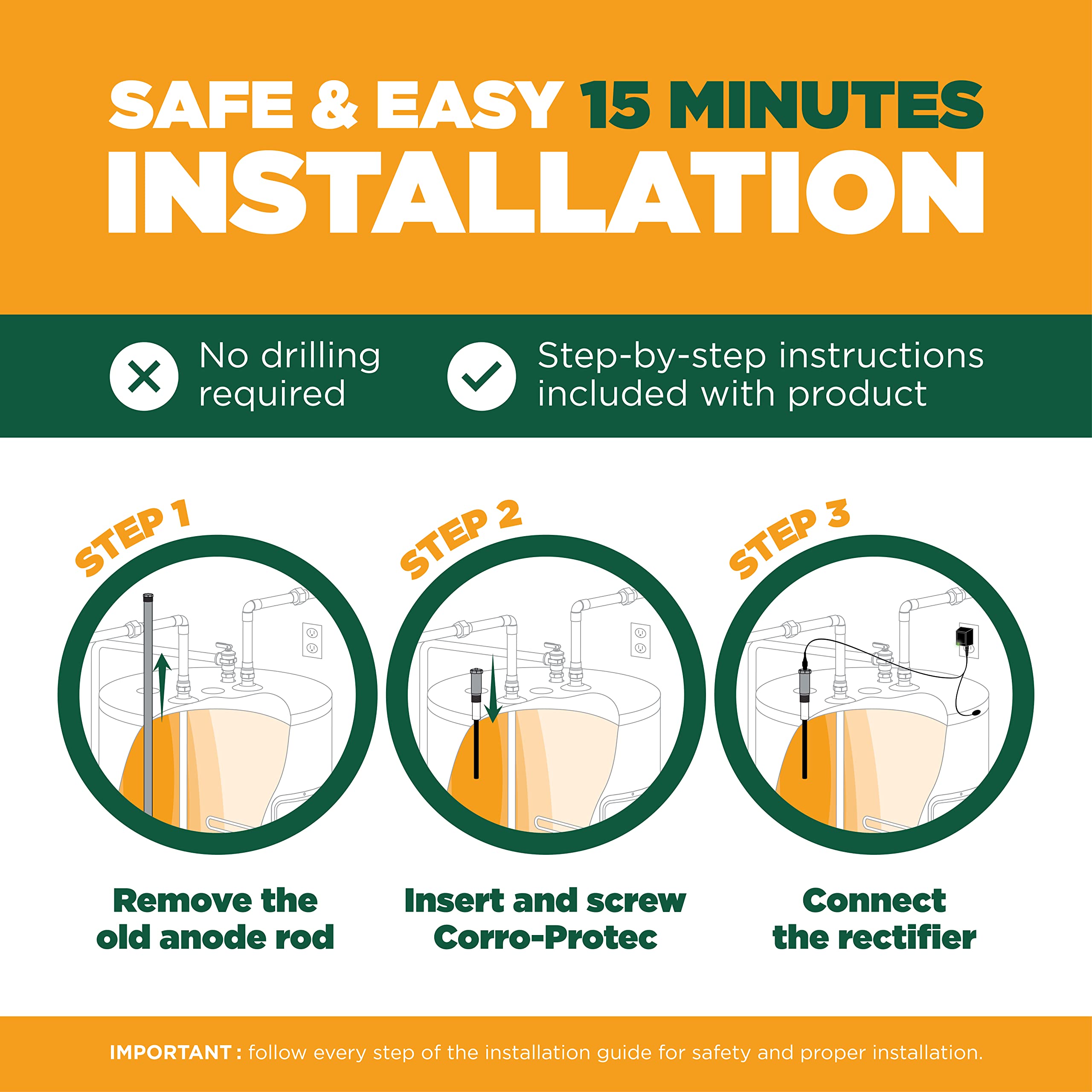 Buy CorroProtec™ Powered Anode Rod for Water Heater, 20Year Warranty