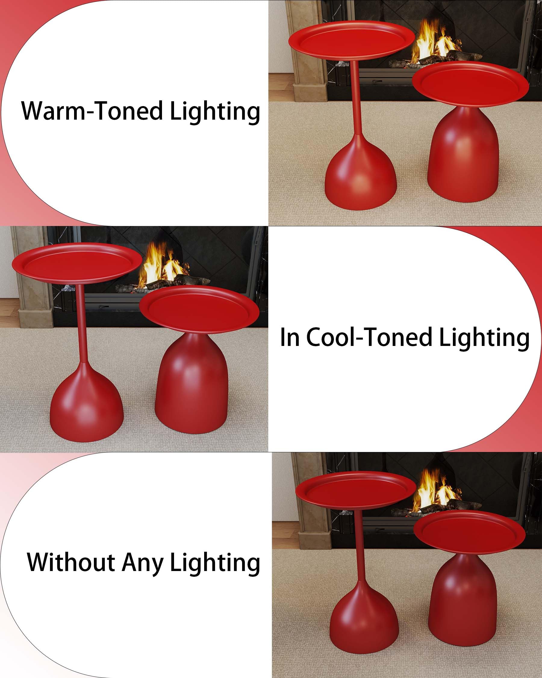 Set di 2 Tavolini Rotondi in Metallo, Piccolo Tavolino Camera da Letto per la Decorazione di Interni, Tavolino da Caffè in Metallo Rosso (Diametro 40 x 60 cm e 40 x 42 cm)