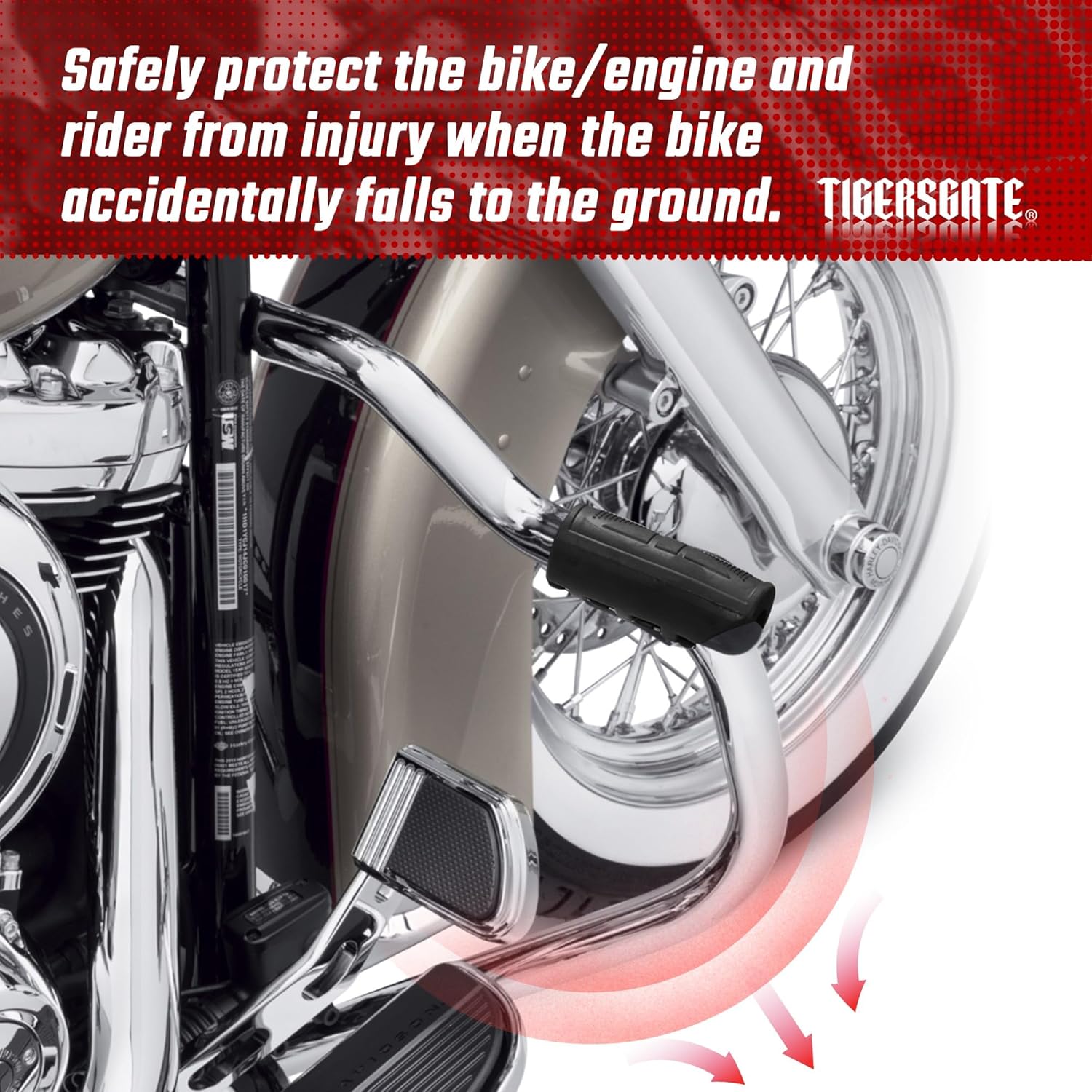 Softail Engine Guard Crash Bar 1.25" Fat Mustache Guard Highway Bar Designed for 2000-2017 Harley Heritage Softail Classic Deluxe Fat Boy FLSTF Models, with Anti-Slip Pedals, Chrome