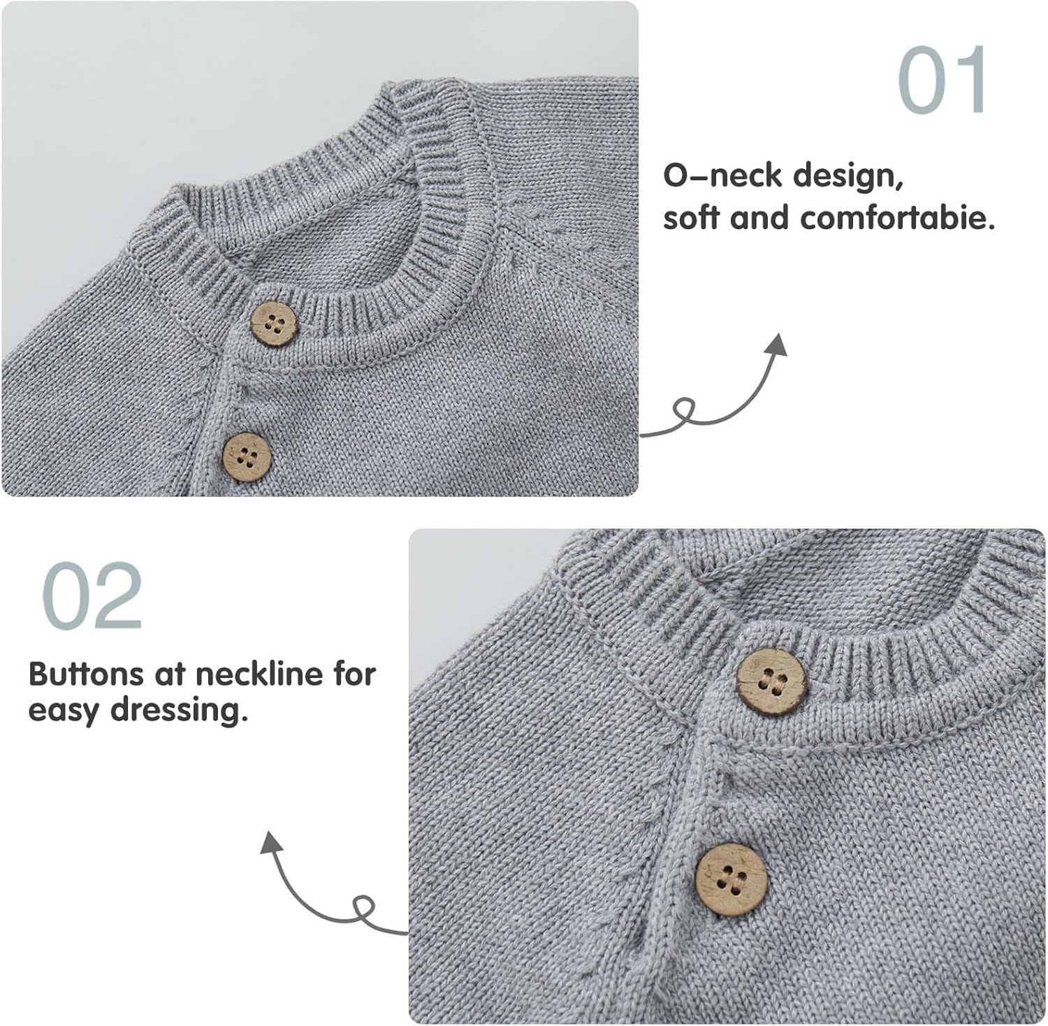 pureborn Baby Toddler Boys Girls Pullover Sweater Cotton Knit Button Closure Sweaters - Image 4