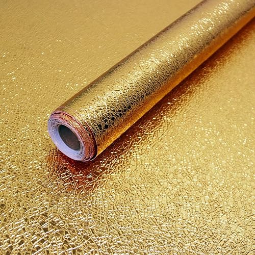 Papel tapiz adhesivo con textura dorada, para despegar y pegar, papel adhesivo autoadhesivo para cocina, papel de aluminio a prueba de aceite, papel