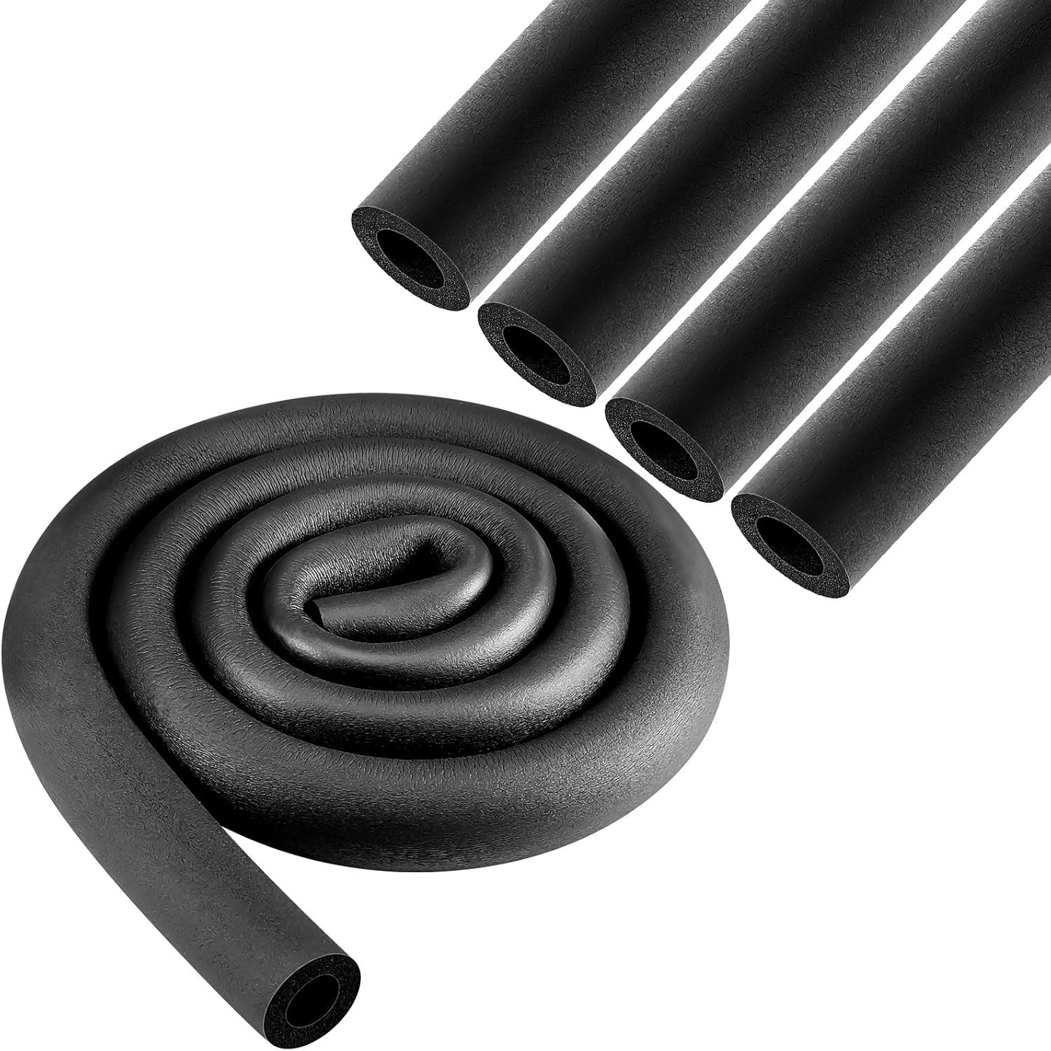 Pangda 6 Pcs 6 ft 3/4 Inch ID Foam Pipe Insulation Tubing, Black Pool Noodle, Black Foam Tube Cover for Ac Line Set, HVAC Insulation, Water Line Protection, Gym Handle Padding