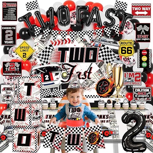 Miniatura 7 de Dos decoraciones de cumpleaños rápidas, 125 piezas de suministros de fiesta de segundo cumpleaños para niños y bebés, pancarta, decoración