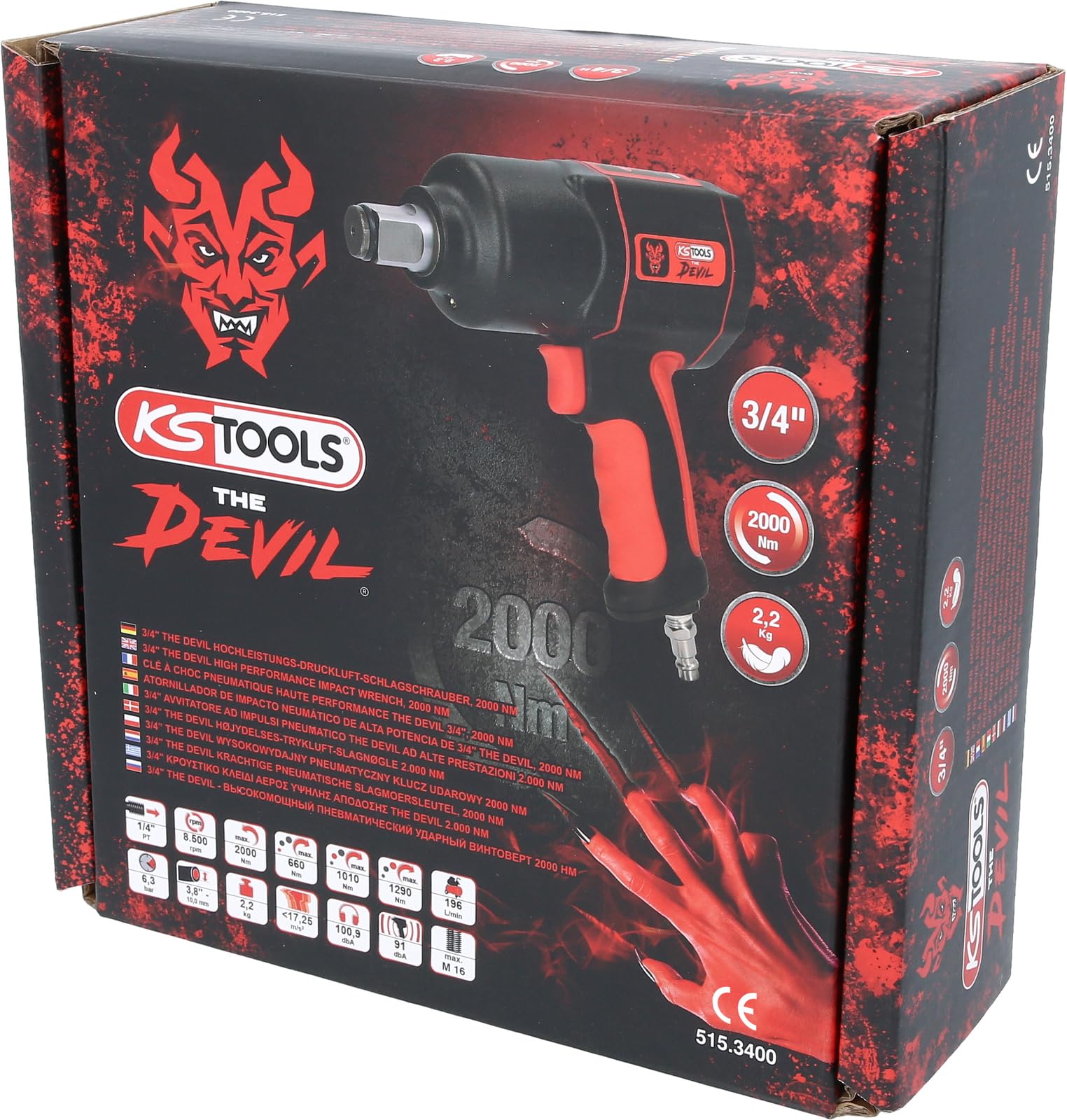 KS Tools 515.3400 3/4" Avvitatore ad impulsi pneumatico THE DEVIL ad alte prestazioni 2000 Nm