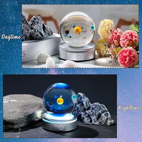 Miniatura 6 de Bola de cristal del sistema solar 3D de 3.15 pulgadas, regalos de astronomía del espacio exterior para hombres y él con base de luz LED, regalos