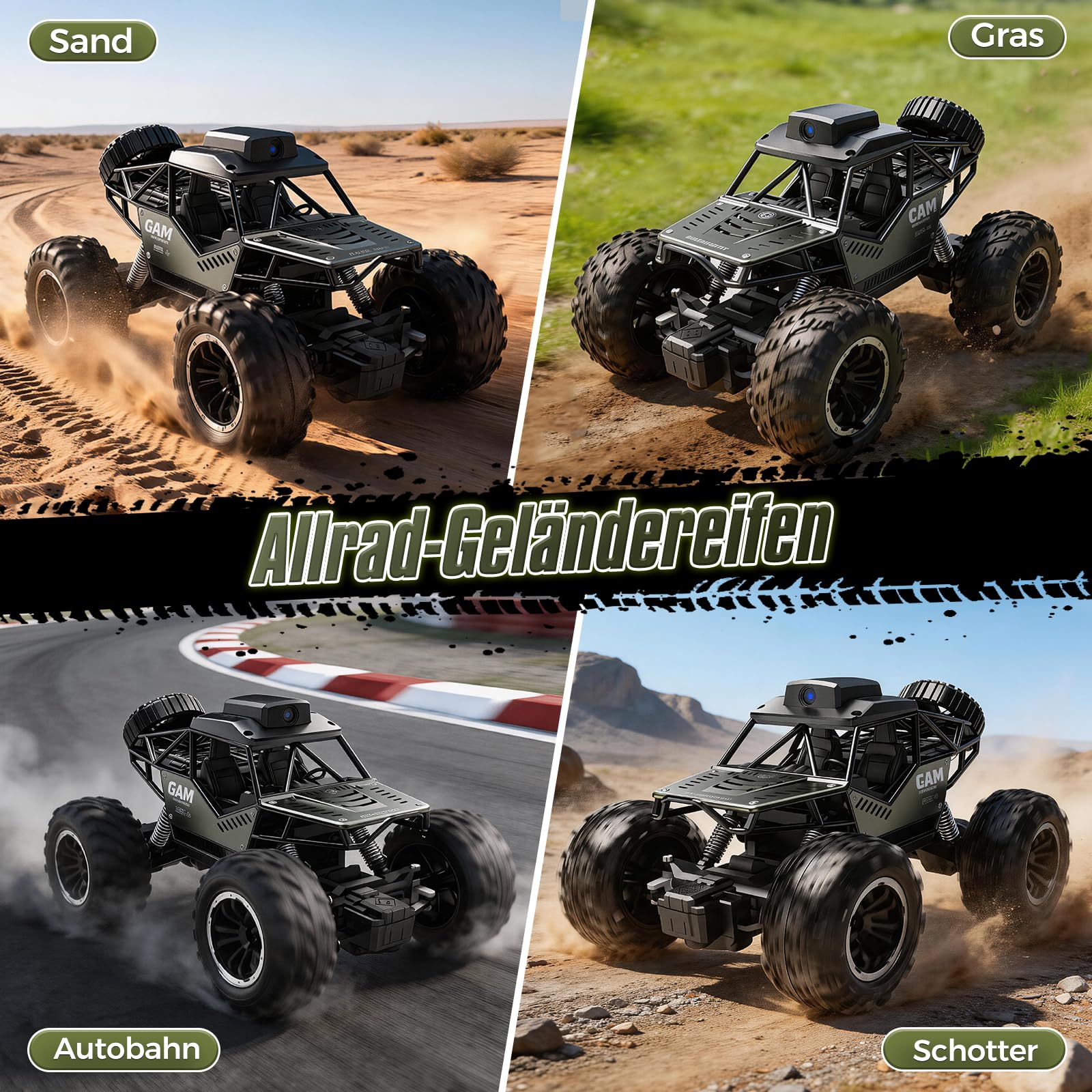 Ferngesteuertes Auto mit HD-Kamera für Erwachsene, 1:18 Monstertruck Spielzeug, 2,4-GHz RC Auto Offroad mit HD-Bildschirm, 2 Akkus (40 Minuten Laufzeit), Kinder,C0