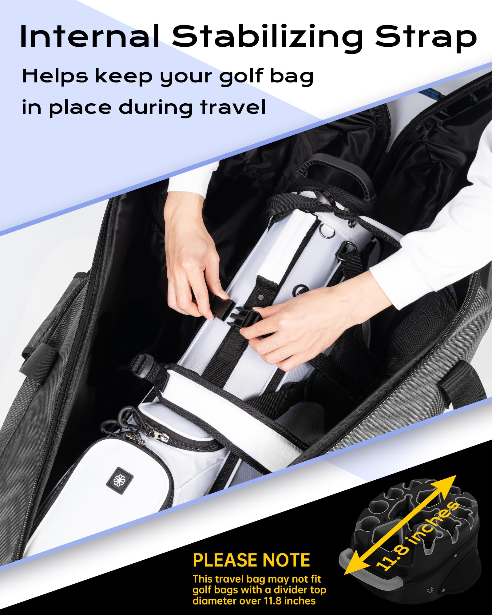 Golf-Reisetasche für Fluggesellschaften, ABS-Hartschalen-Oberteil, 1680D Oxford-Tuch, 4 Seitentaschen, zwei 10,2 cm Räder, abschließbare Reißverschlüsse, faltbarer Club-Reisekoffer