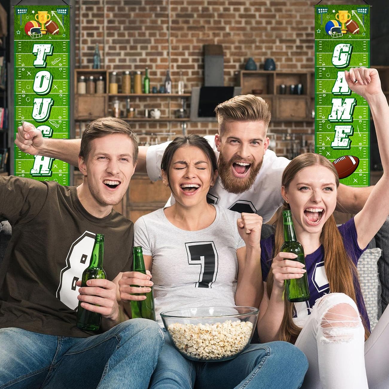 Football Party Decorations Porch Sign Banner, 2Pcs Football Door Decorations Touchdown Game Day Welcome Front Door Banner for Sports Game Theme Hanging Decor Indoor Outdoor