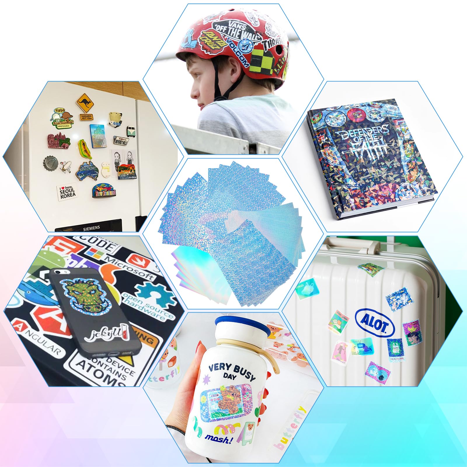 20 sztuk naklejek holograficznych A4, opalizujących, do drukowania na atramentowe drukarki, papier brokatowy do majsterkowania, 5 stylów