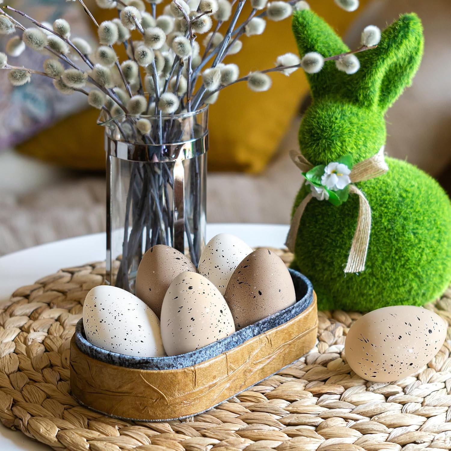 Weysat 32 Pcs Easter Speckled Eggs Neutral Plastic Fake Chicken Eggs 2.36'' Textured Easter Decor Pastel Bowl Vase Fillers Farmhouse Spring Decorations for Vintage Home Table DIY Craft (Brown)