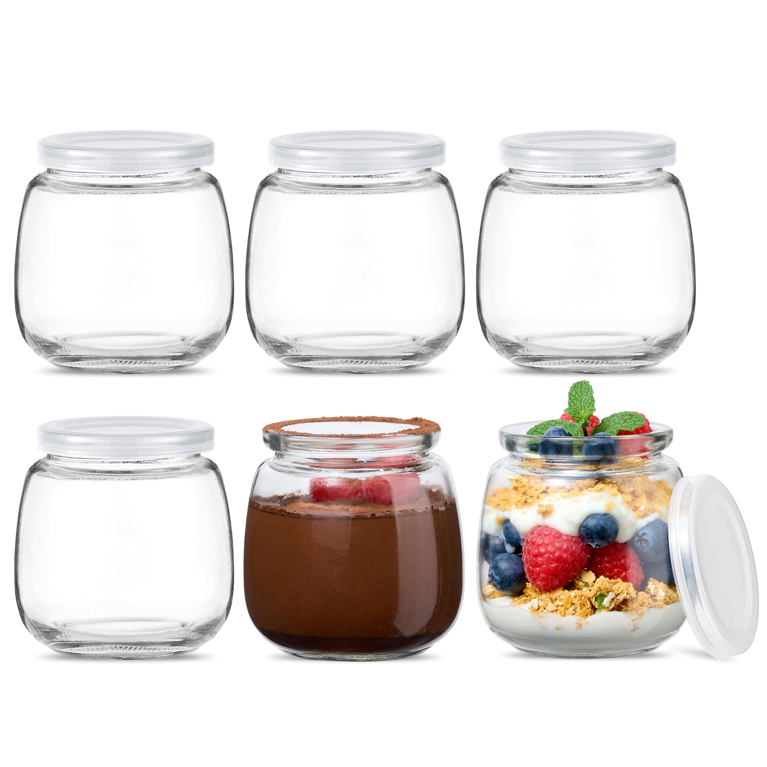 6Pcs Yogurt Pudding Milk Glass Bottles Jars with Plastic Lids Mini Cup Small Glass Bottles Perfect for Yogurt Maker (200ml)