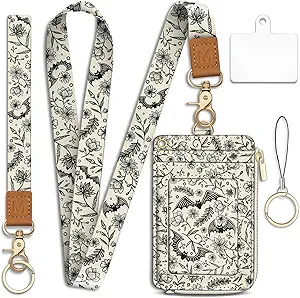Lanyard Wallet with Id Badge Holder, Gothic Bat RFID Small Keychain Wallet Women Wristlet, Cute Zipper Credit Card Holder Phone Wrist Neck Strap for Key Name Tag, Teacher Student Office Gifts