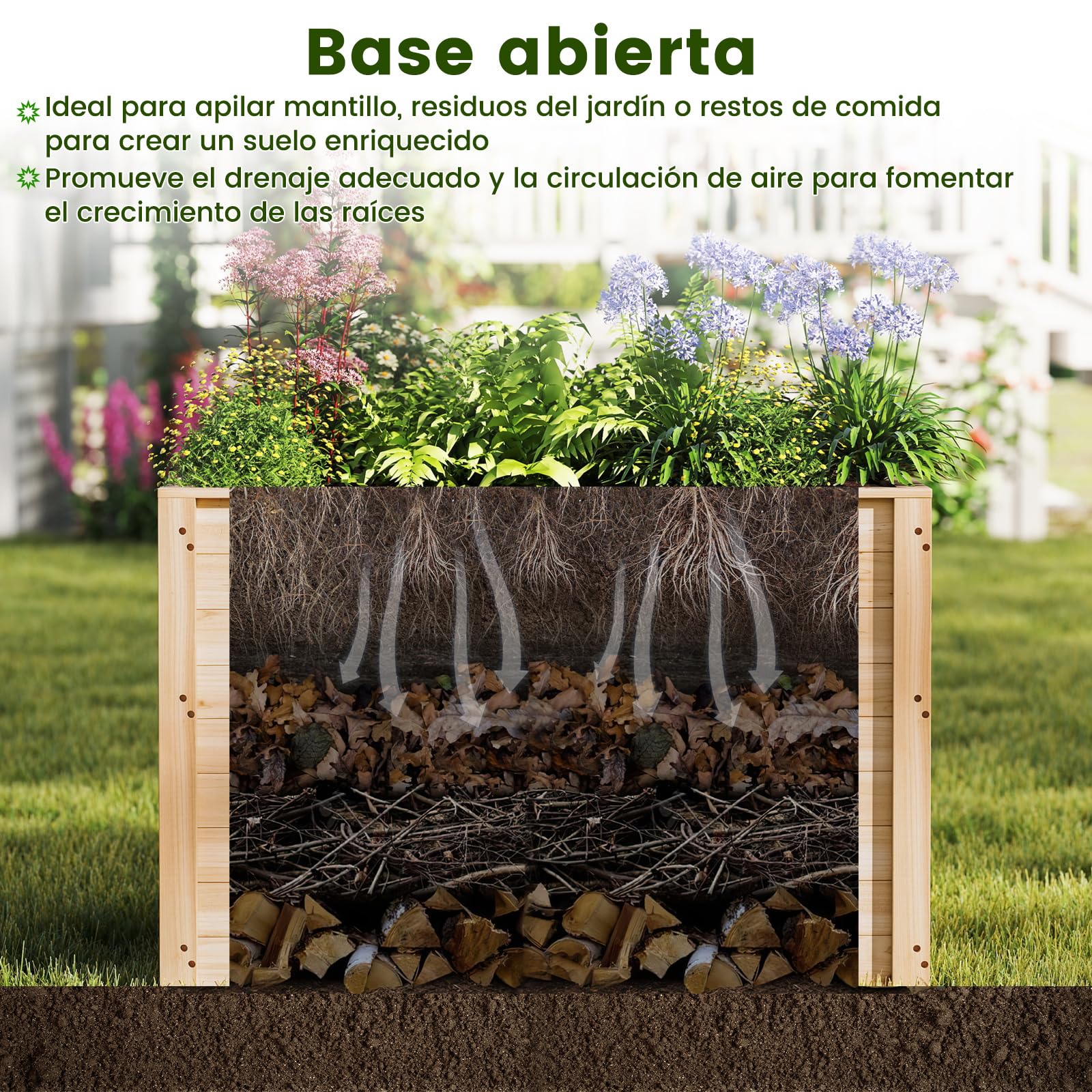 COSTWAY Cama de Jardín Elevada de Madera, 100 x 64 x 65,5 cm, Jardinera Elevada con Base Abierta para Plantas de Raíz Profunda, Verduras, Frutas, Flores, Arbustos y Plantones, Huerto de Cultivo