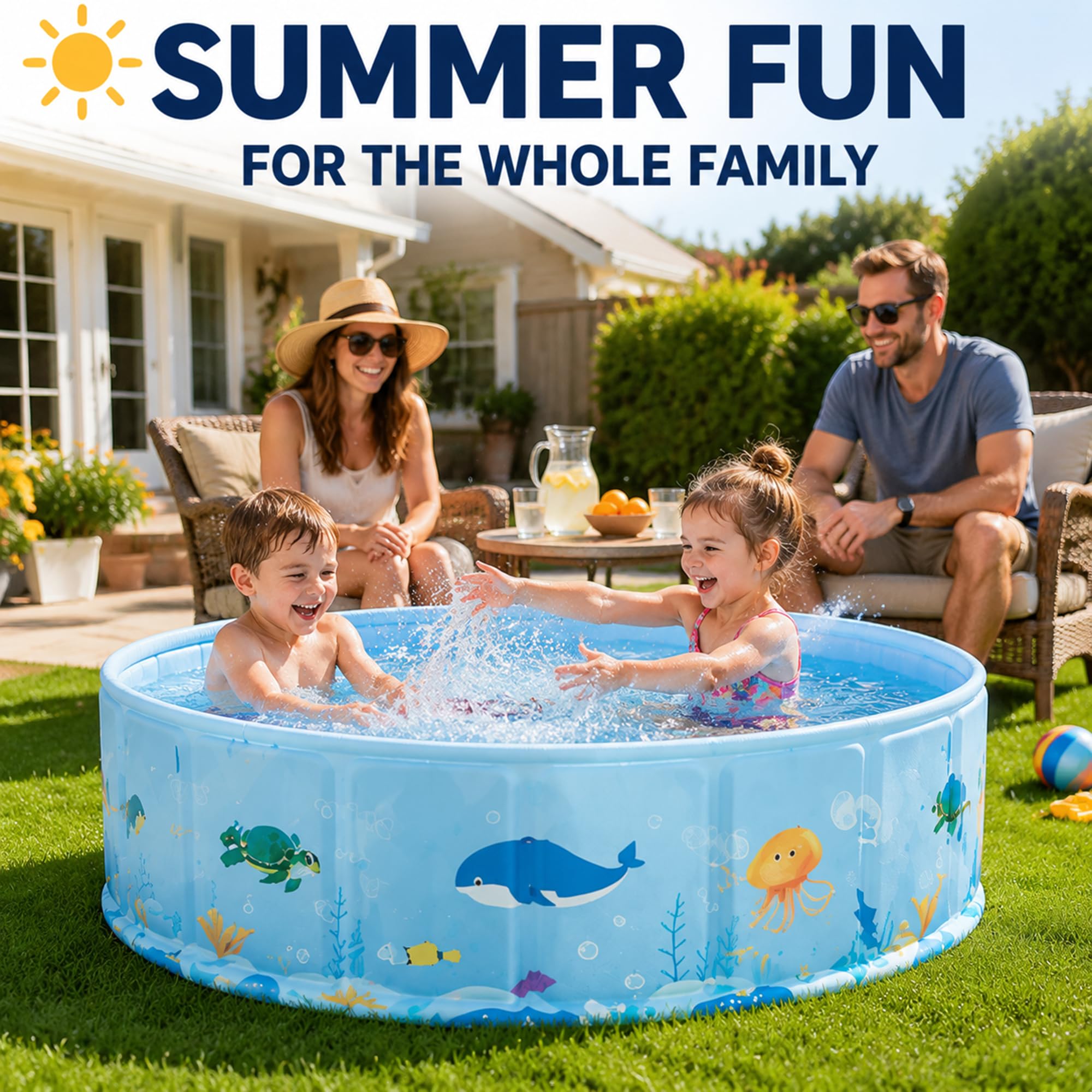 Piscina Bambini Pieghevole, Piscina Rigida Senza Gonfiaggio da Giardino | Piscina Portatile con Pannelli PVC Resistenti, Scarico Rapido e Salvaspazio per Esterni(39.4in)