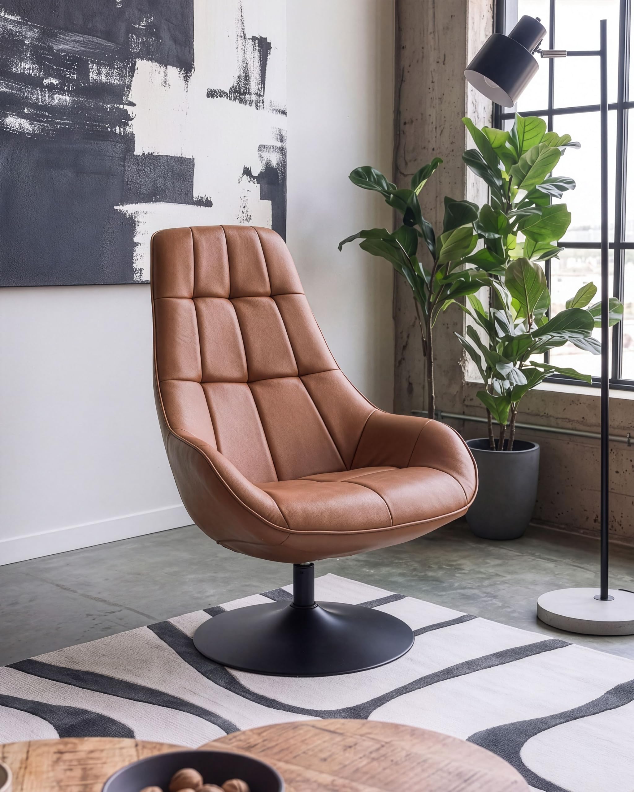 Fotel obrotowy skóra ekologiczna styl mid-century obrotowa podstawa brązowy Marstrand