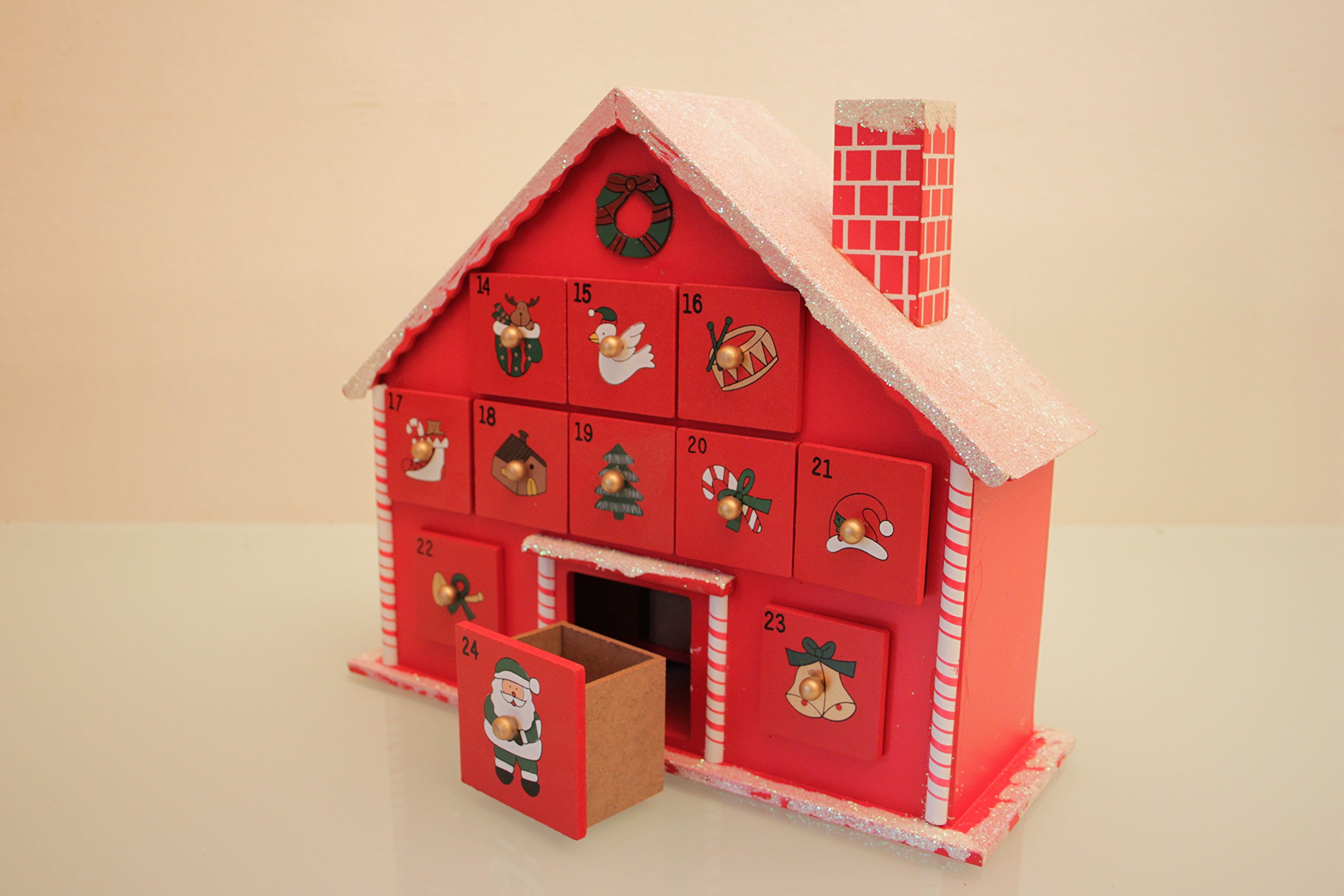 Świąteczny drewniany kalendarz adwentowy Candy Cane czerwony i biały 30 cm