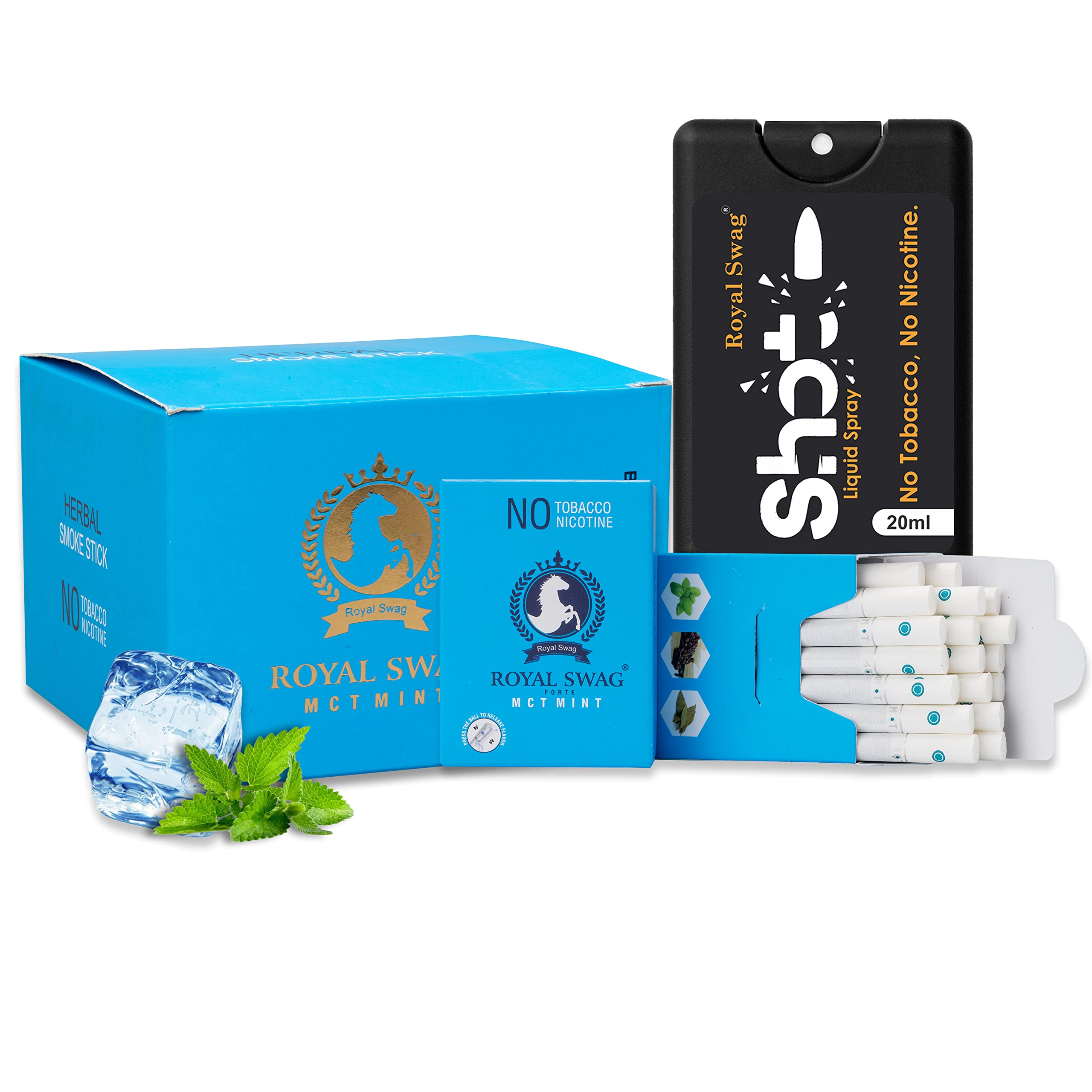 ROYAL SWAG Ayurvedic & Herbal Cigarette, Mint Flavour Smoke Tobacco Free Cigarettes with Shot Helps in Quit Smoking - (200 Sticks, 20 ML Shot)-image-42