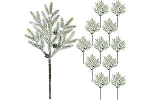 Cindeer 12 Pcs Christmas Snowy Pine Tree Pick Artificial Pinecones Spray Faux...