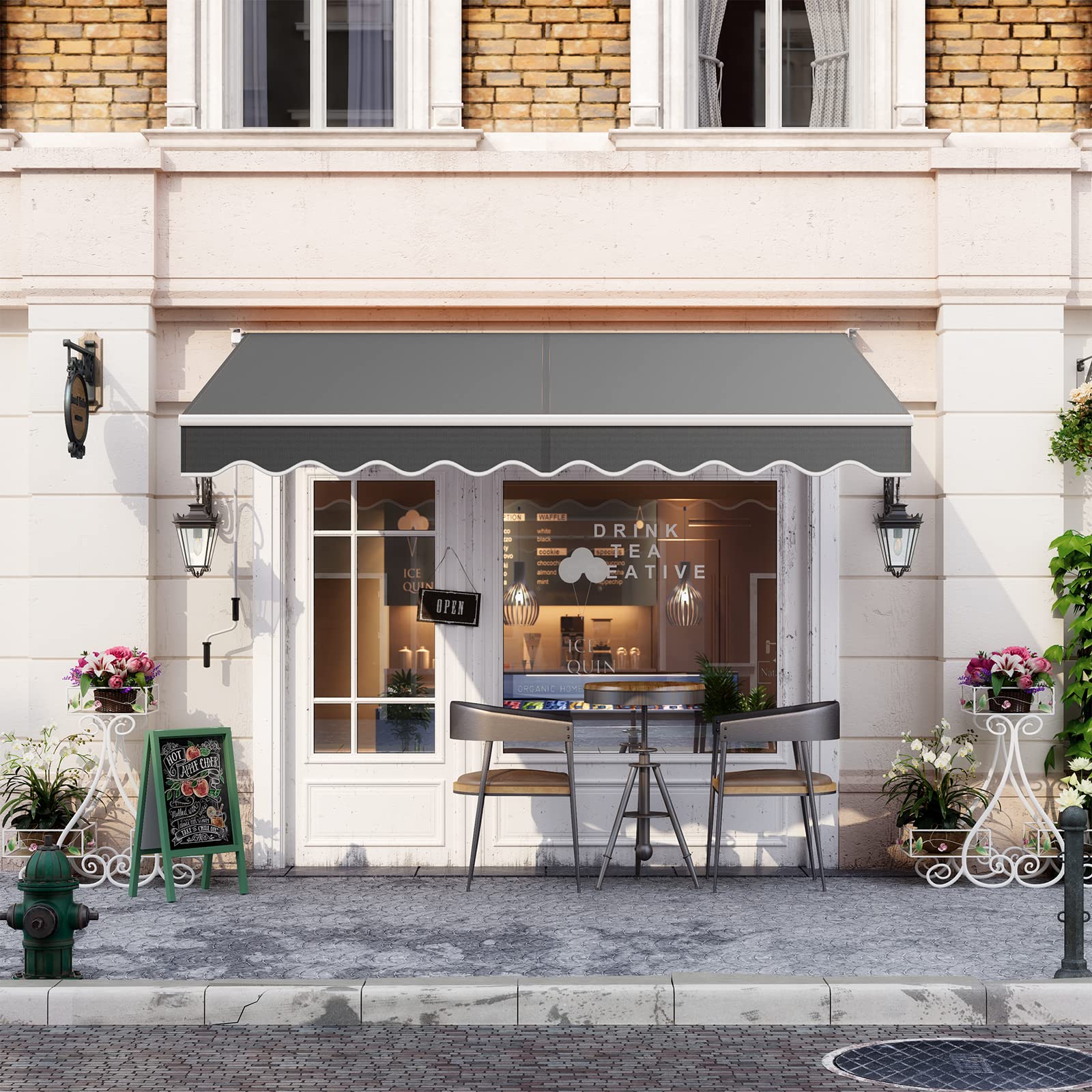 HOMASIS Tenda da Sole a Bracci Estensibili, Tenda Parasole con Protezione UV, Tenda da Balcone con Manovella, Angolo Regolabile da 40-100°, per Giardino e Terrazza (245x200cm, Grigio)