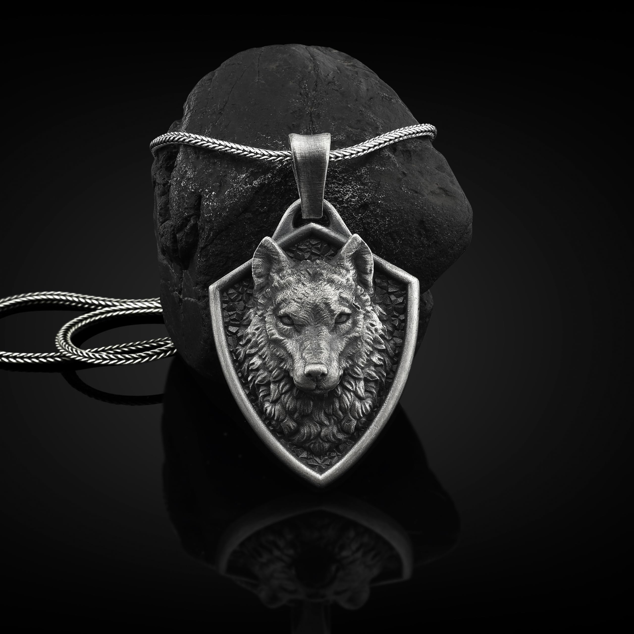 BySilverStone - Nordische Mythologie Wolf, Handgefertigte Sterling-Silber-Herren-Charm-Halskette, Wikinger-Wolf-Schmuck, Fenrir-Wolfskopf-Anhänger Mit Kette, Tier-Halskette