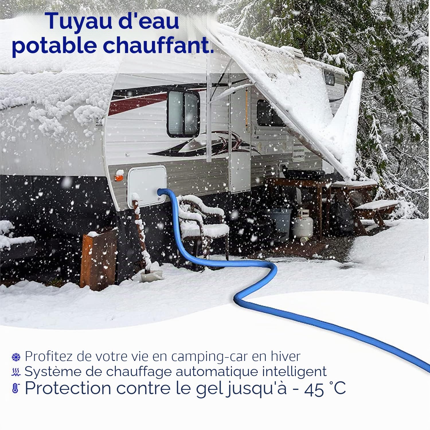 Fayelong Tuyau d'eau chauffant pour camping-car, tuyau d'eau potable chauffant avec thermostat 1/2" Diamètre intérieur -45°F Résistance à la température pour camping-car Camion de jardin (50FT)