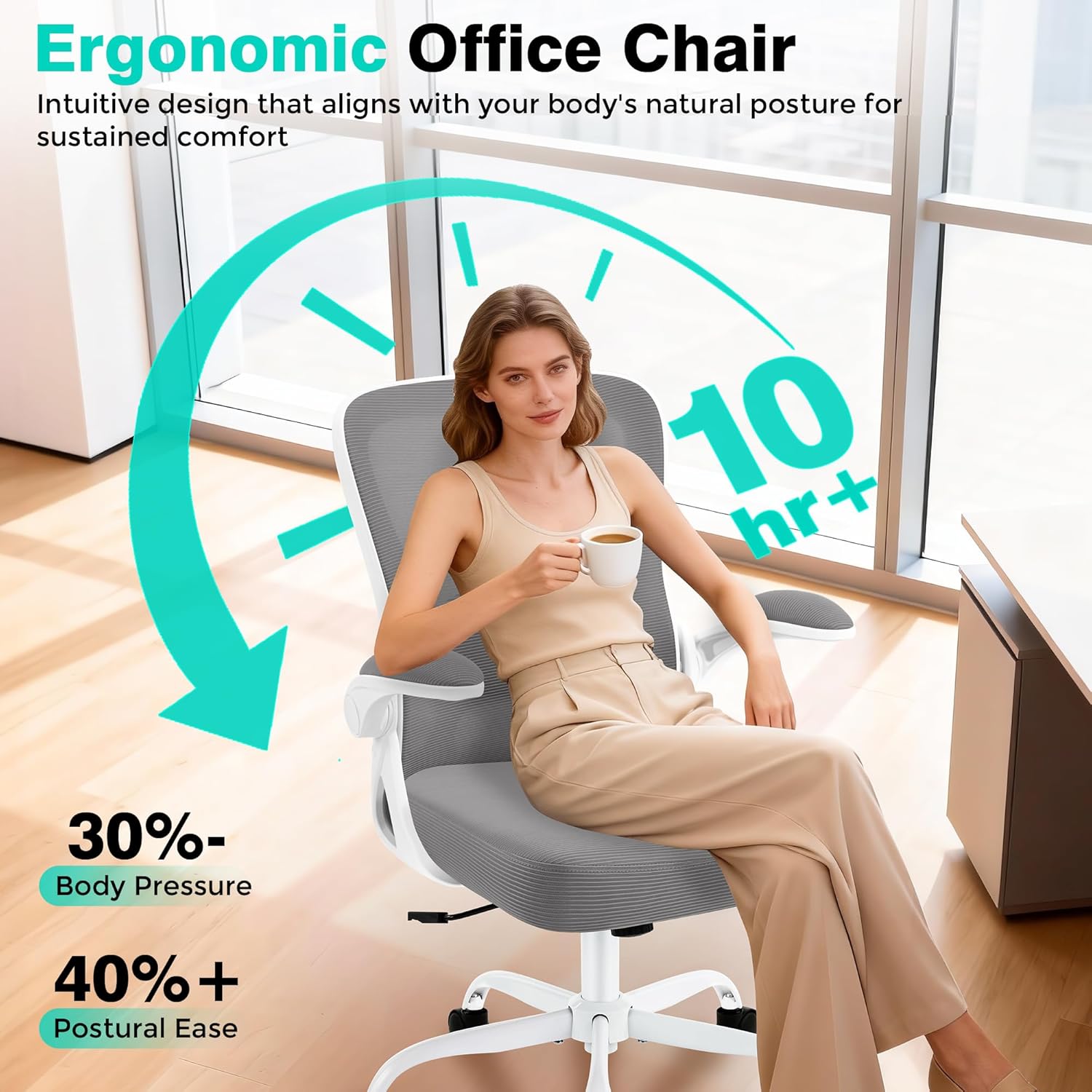 AreShark Office Chair - Ergonomic Breathable Mesh Desk Chair with Adjustable Lumbar Support and Flip-up Armrests - Executive High Back Rolling Swivel Comfortable Computer Gaming Chair for Home Office