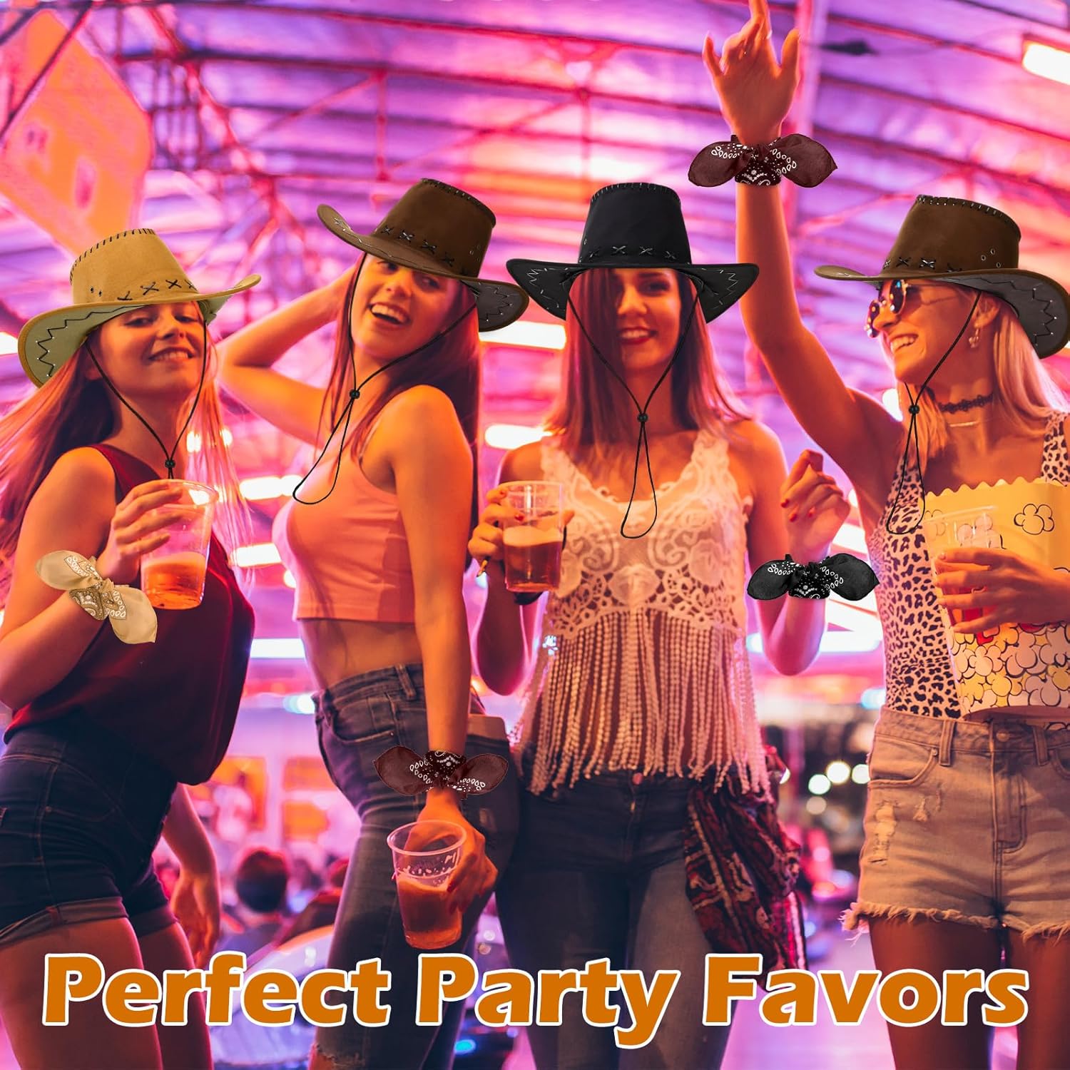 Zhanmai 12 Pcs Cowboy Hat & Bandana Set Western Costume Accessories for Cowboy Party Bulk Favors for Theme Party